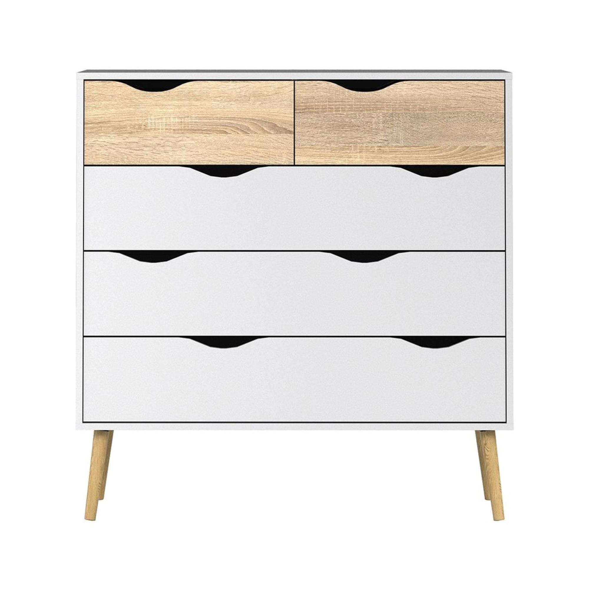 Oslo Chest - 5 Drawer - White and Oak