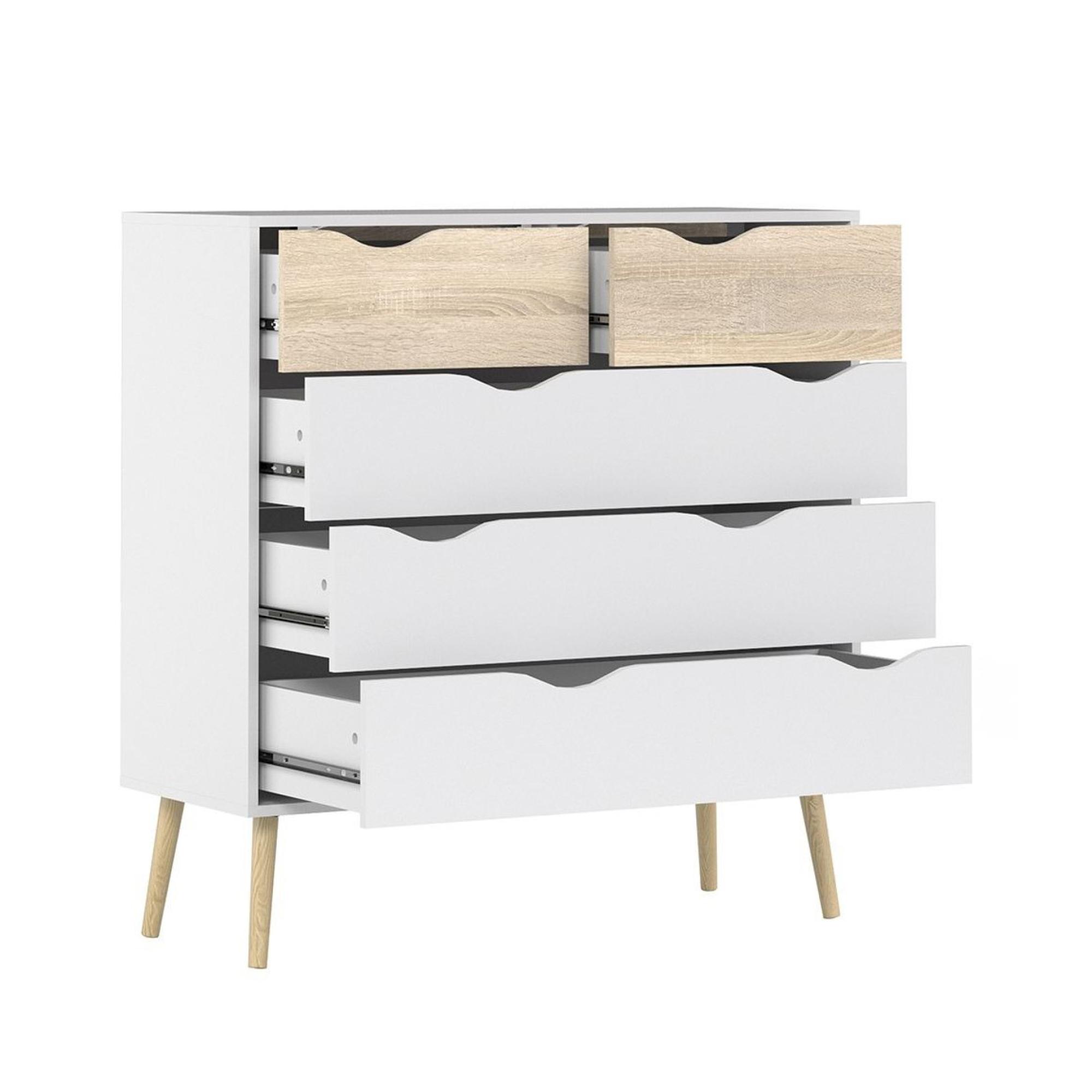 Oslo Chest - 5 Drawer - White and Oak