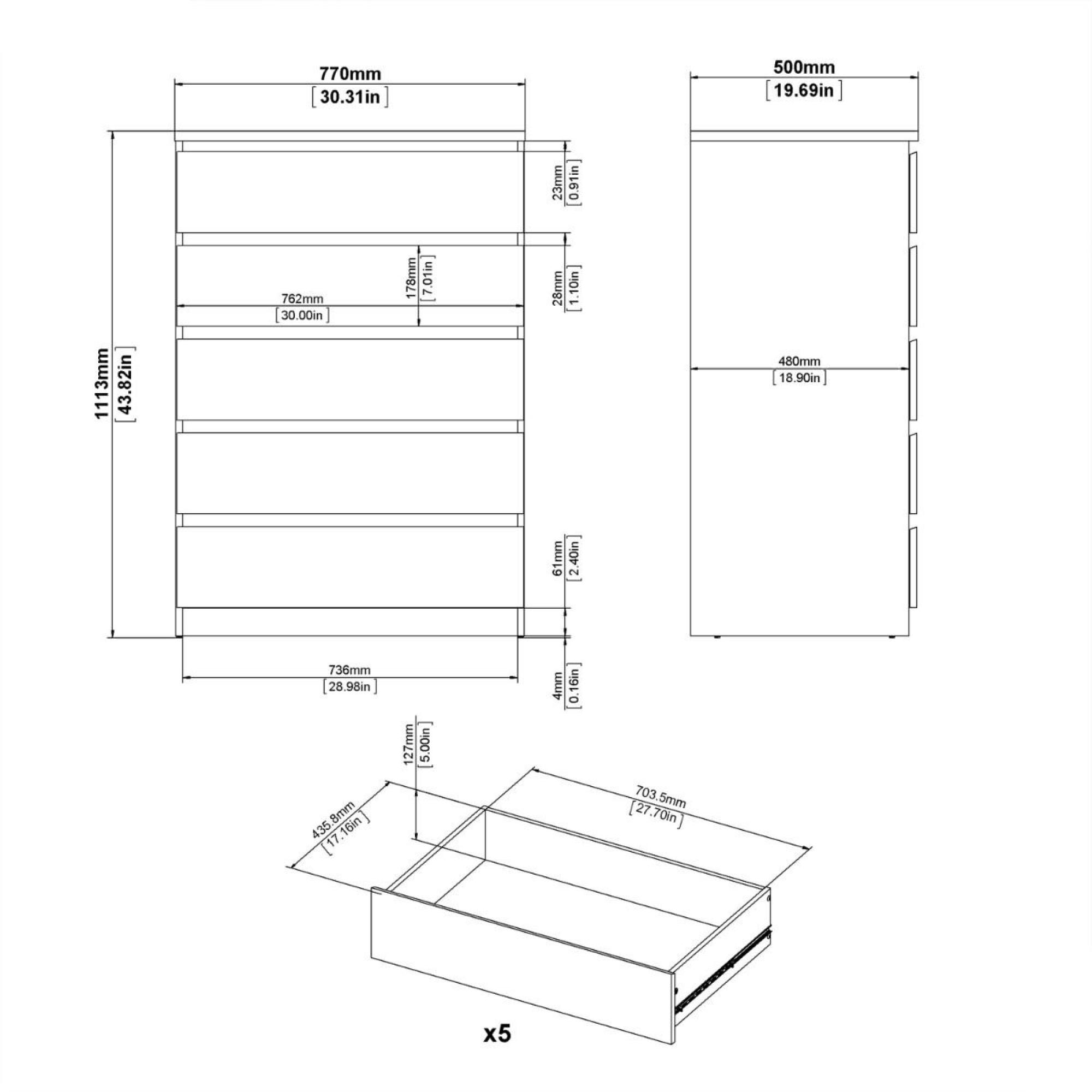 Naia Chest - 5 Drawer - Black