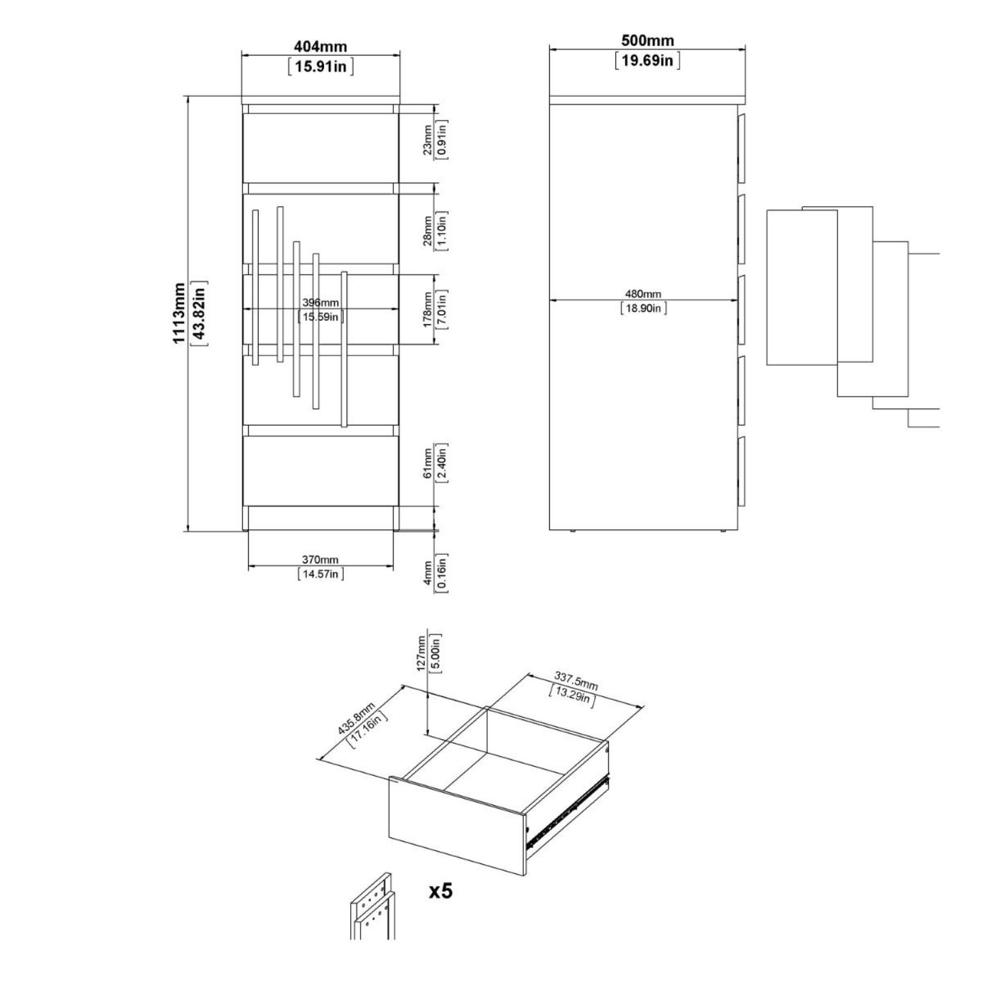 Naia Chest - 5 Drawer - Narrow - Black