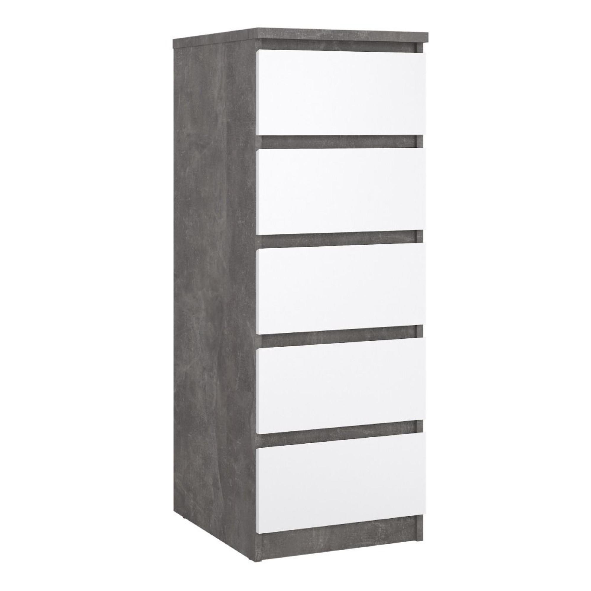 Naia Chest - 5 Drawer - Narrow - Grey Concrete