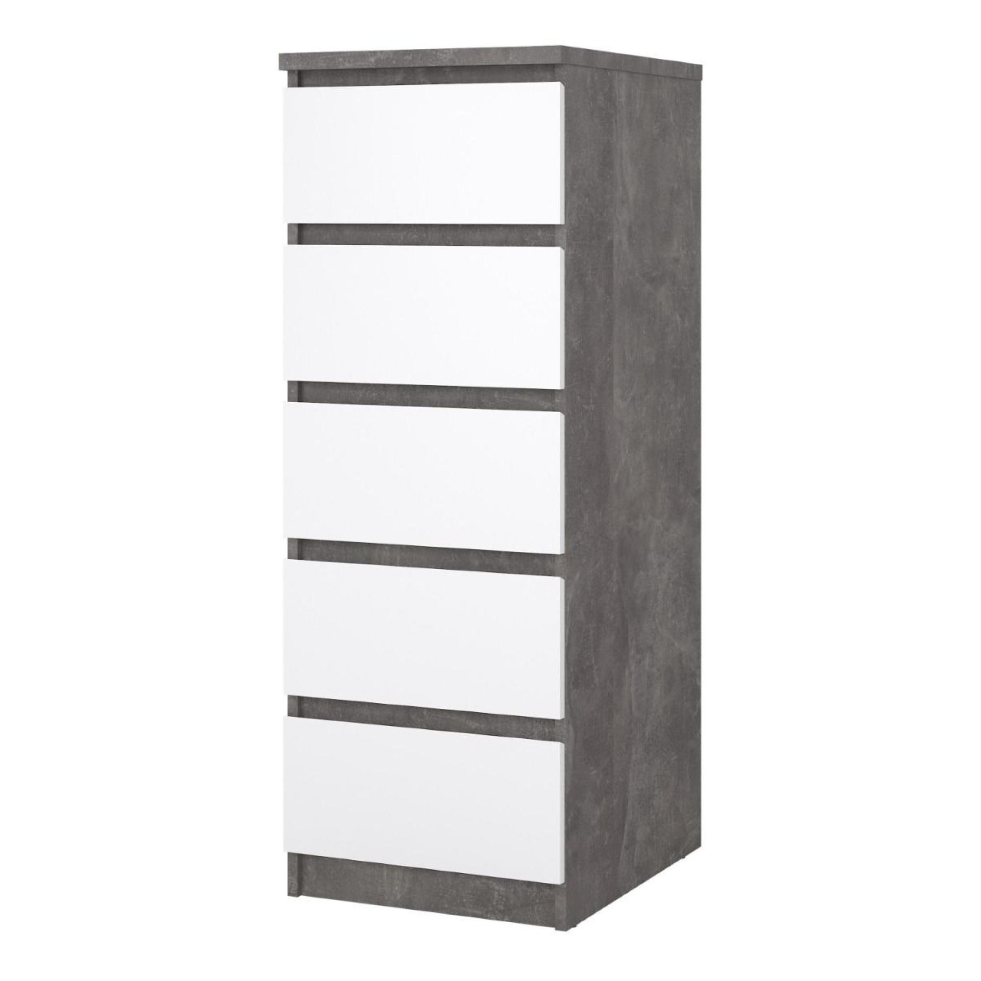 Naia Chest - 5 Drawer - Narrow - Grey Concrete