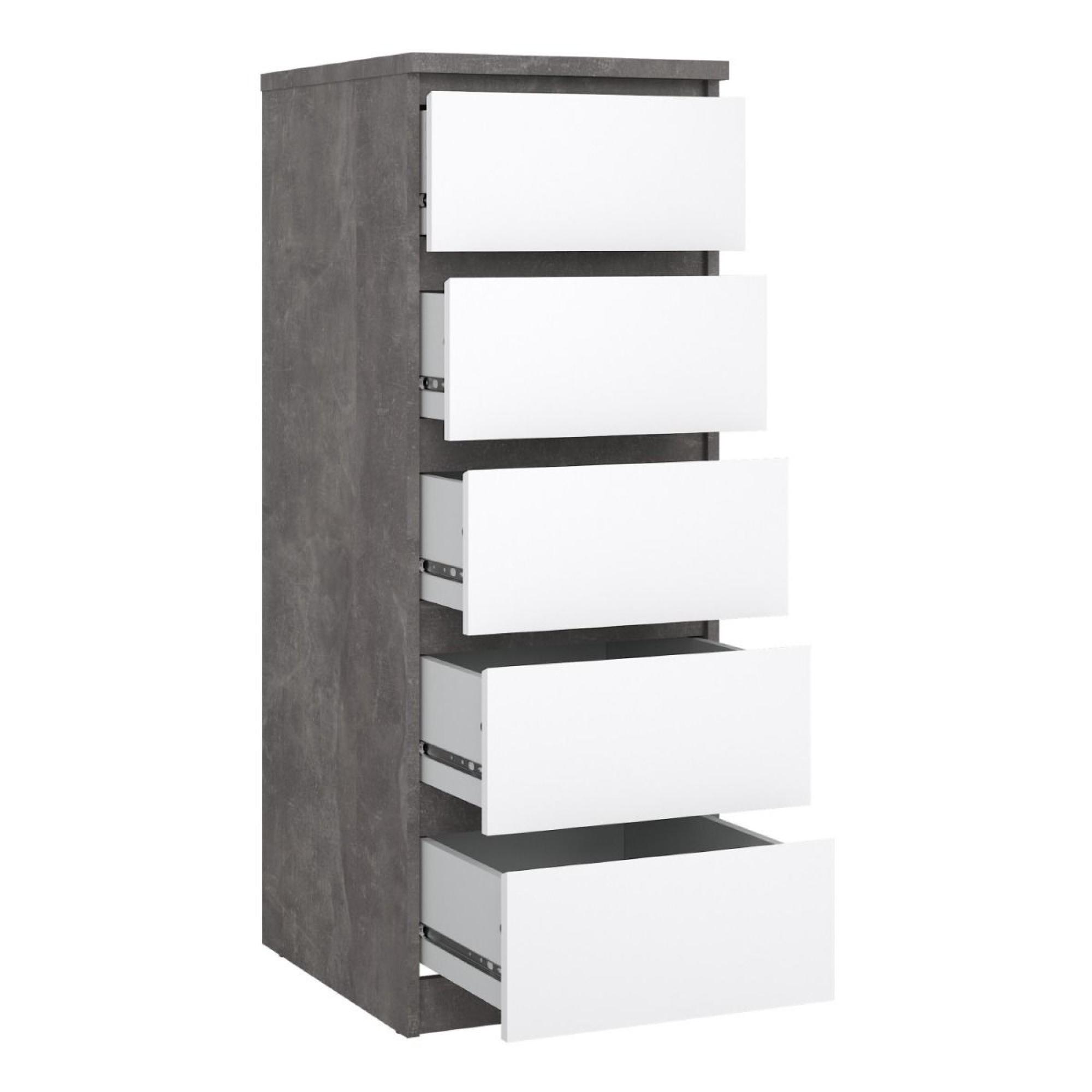 Naia Chest - 5 Drawer - Narrow - Grey Concrete