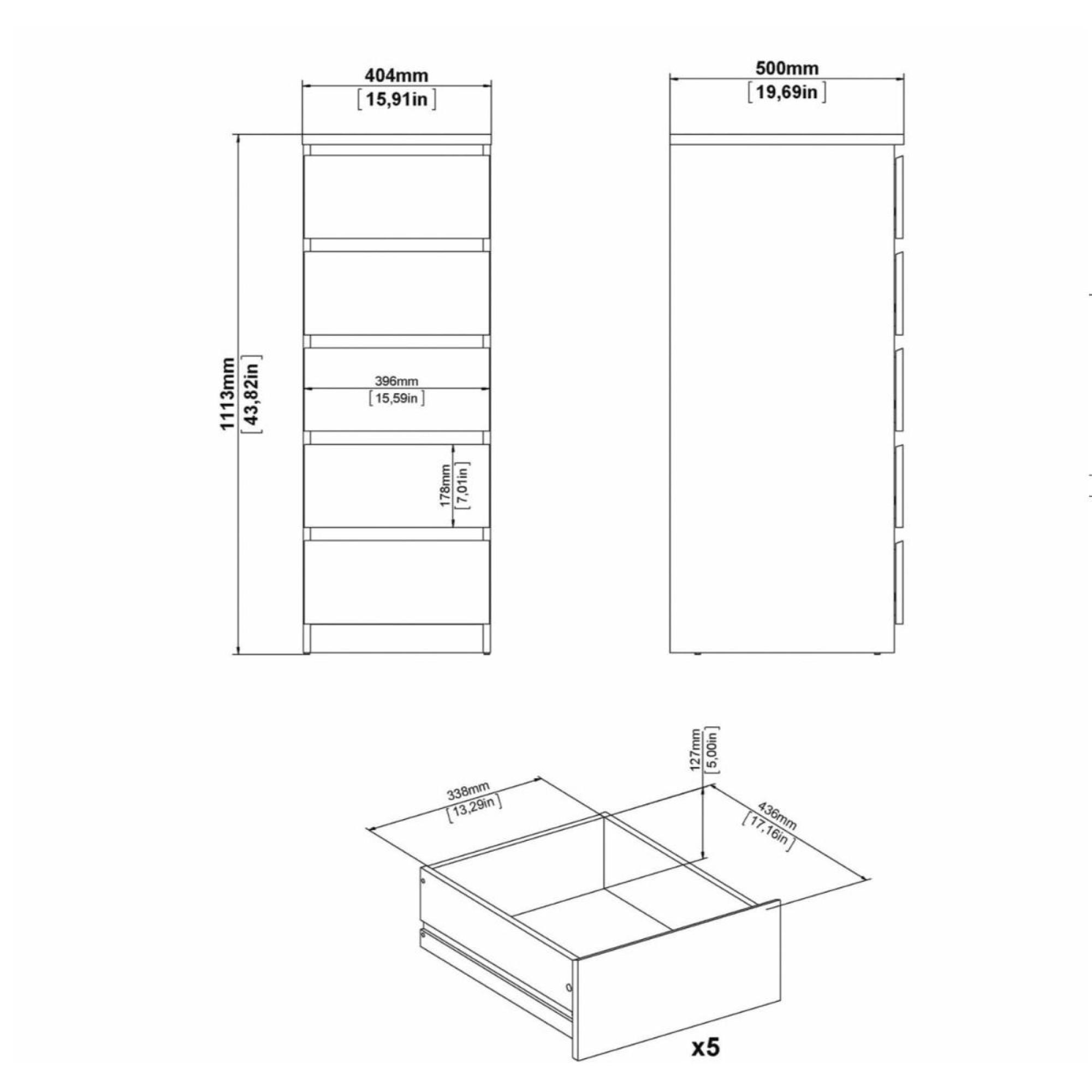 Naia Chest - 5 Drawer - Narrow - Grey Concrete