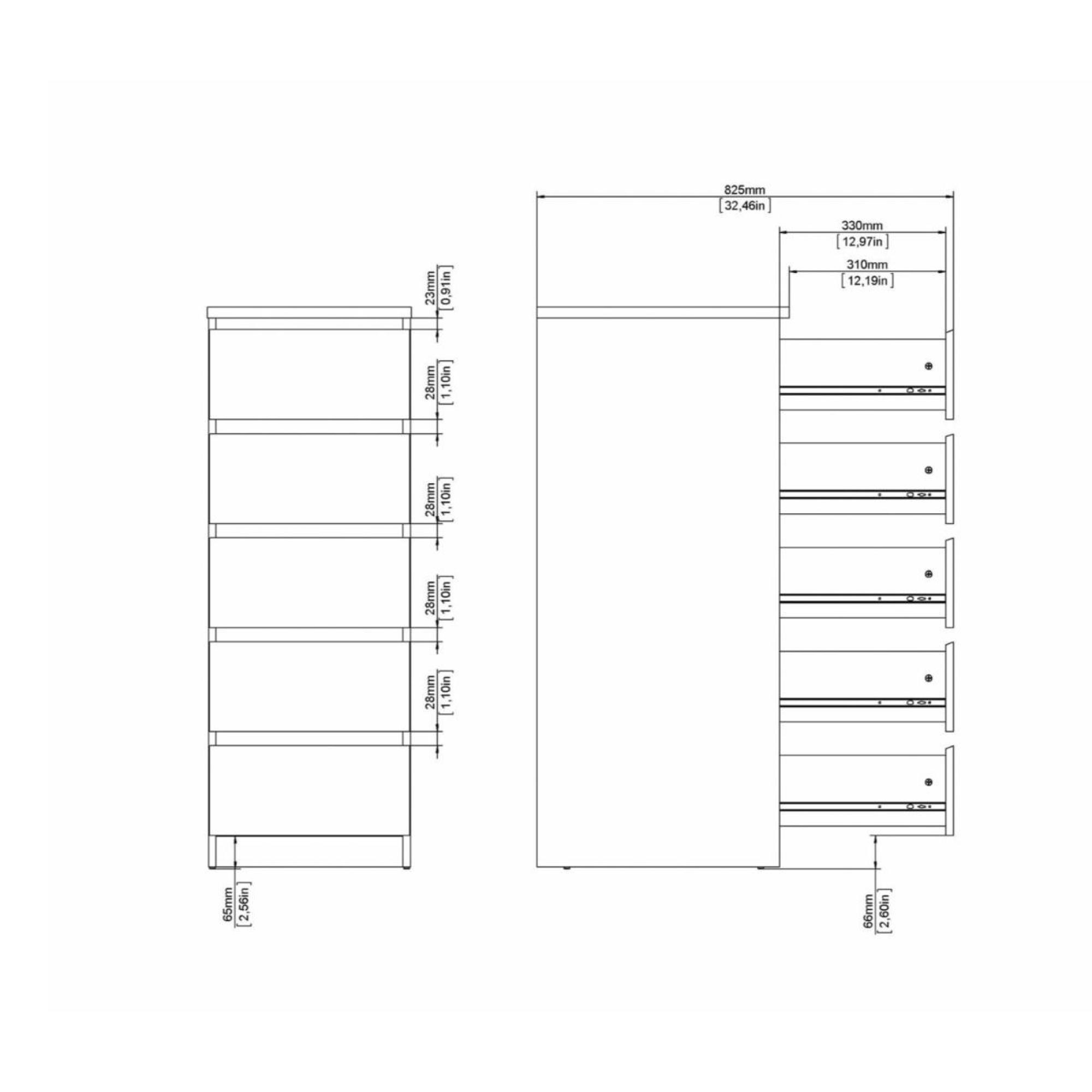 Naia Chest - 5 Drawer - Narrow - Grey Concrete