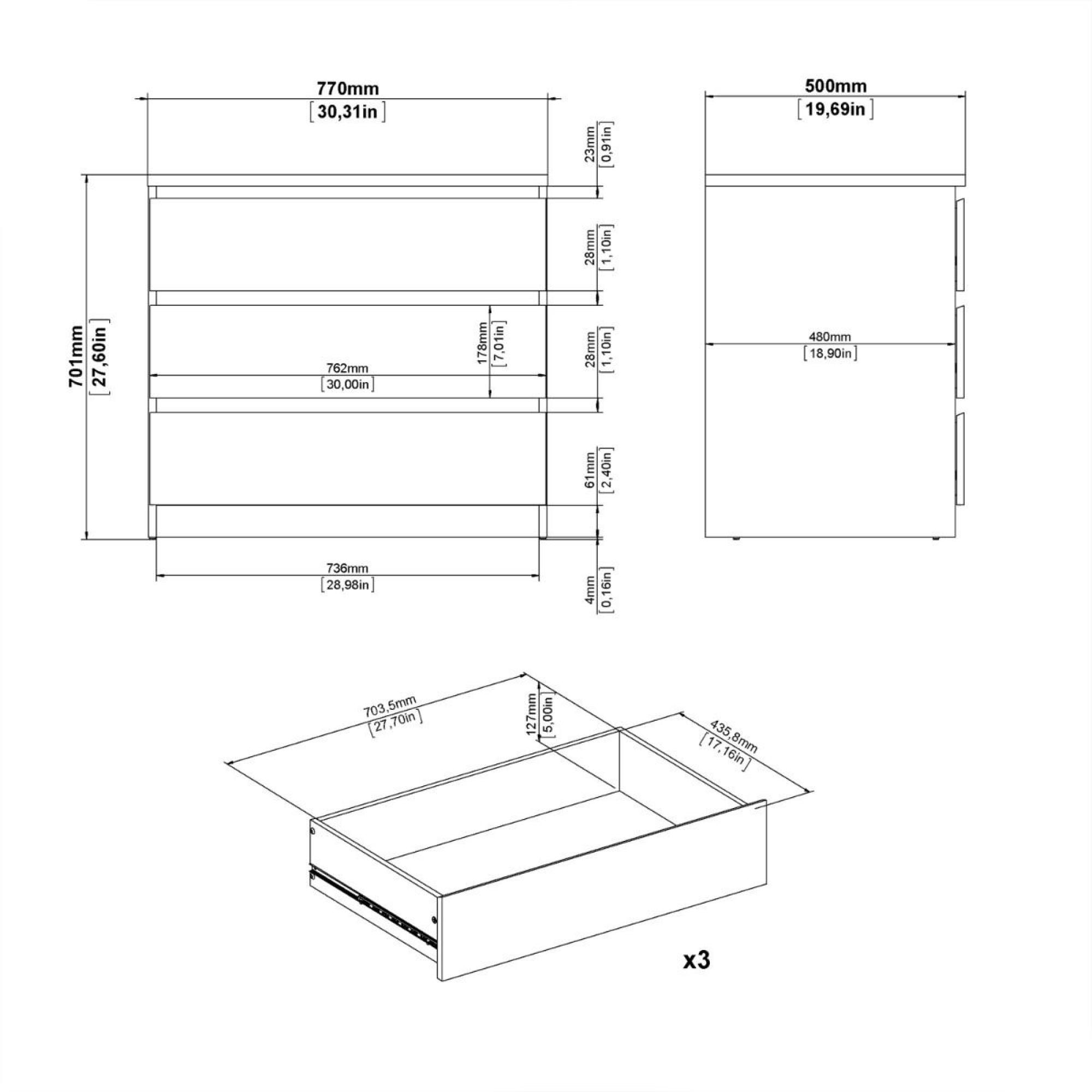 Naia Chest - 3 Drawer - Small - Oak