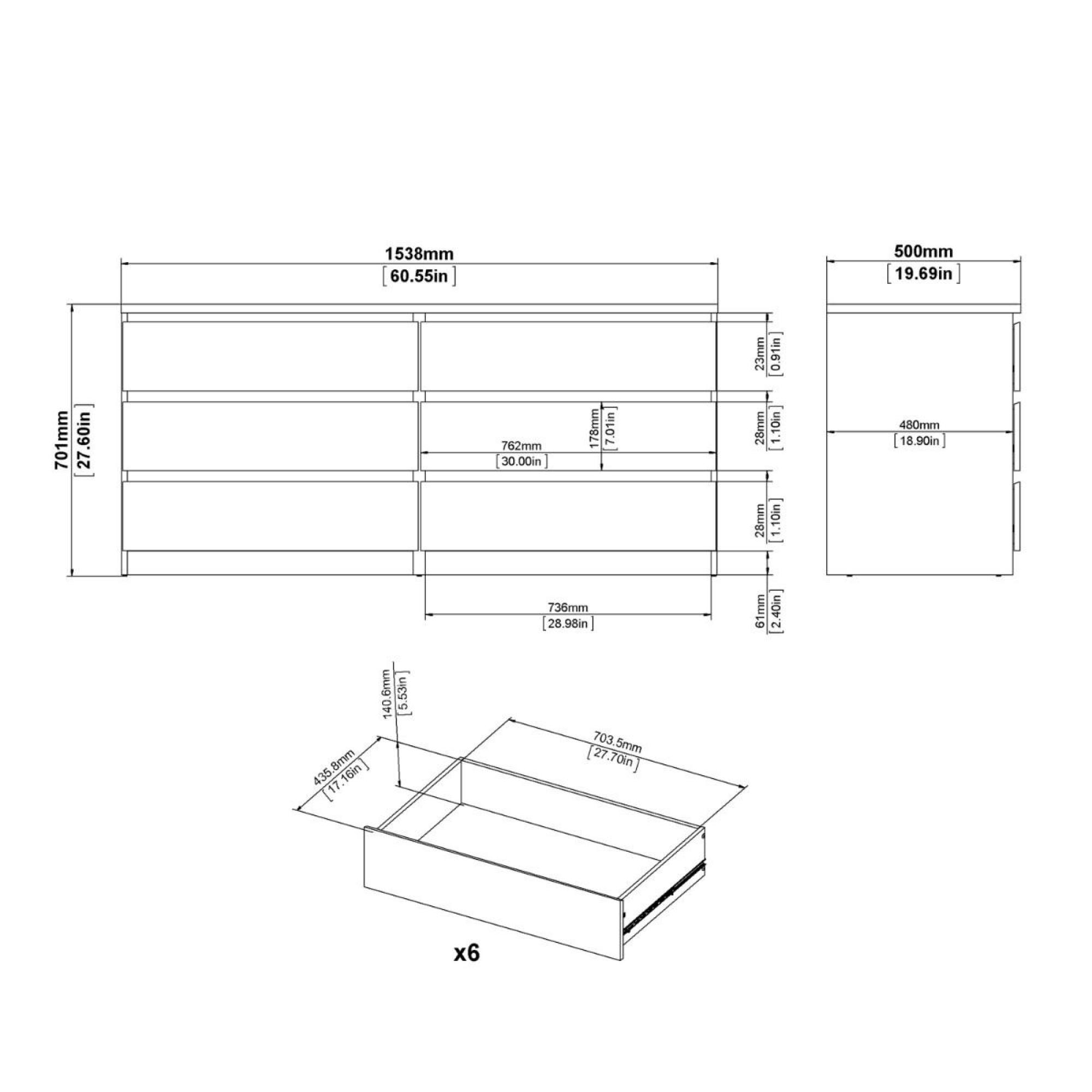 Naia Chest - 6 Drawer - Wide - Grey Concrete