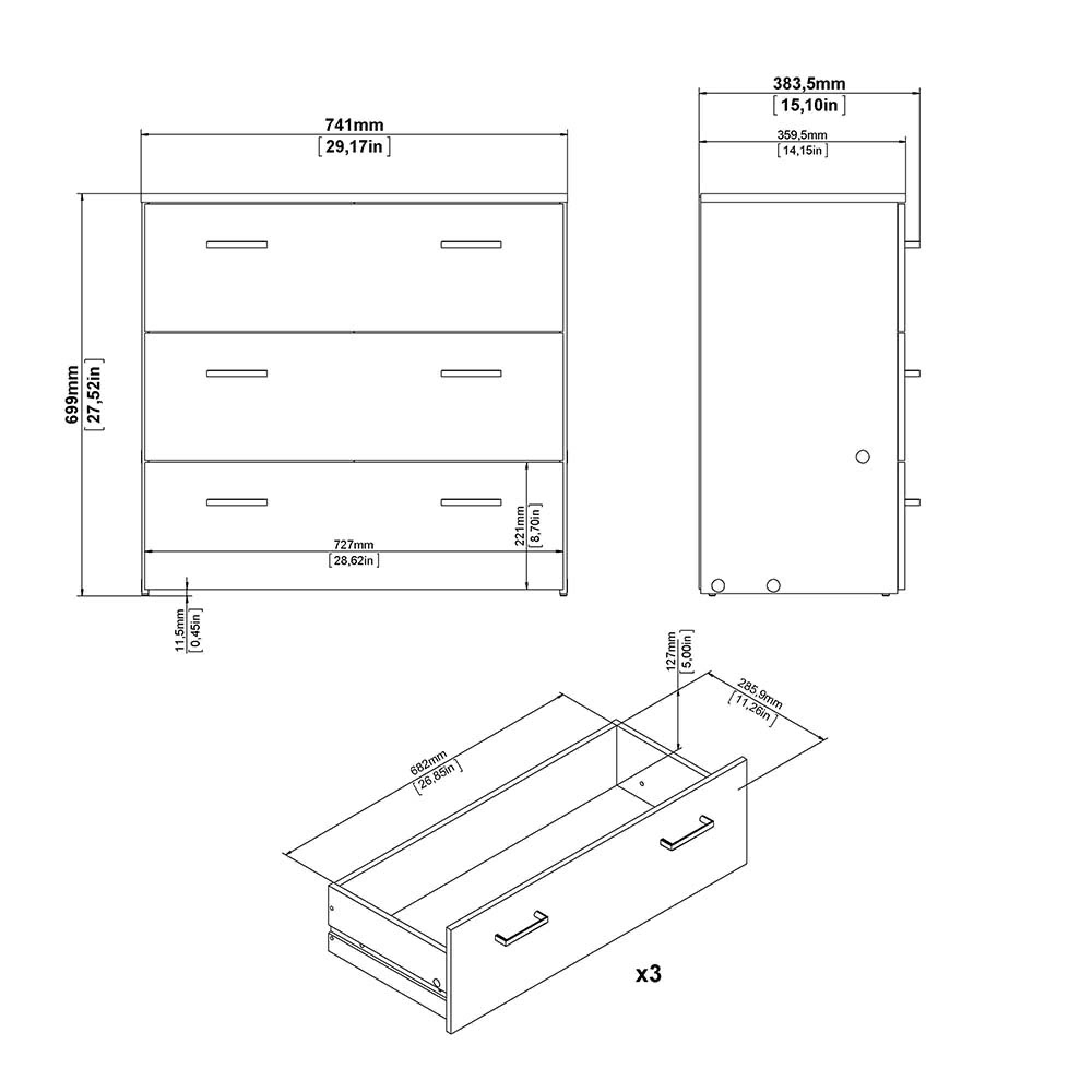 Space Chest - 3 Drawer - Small - Oak