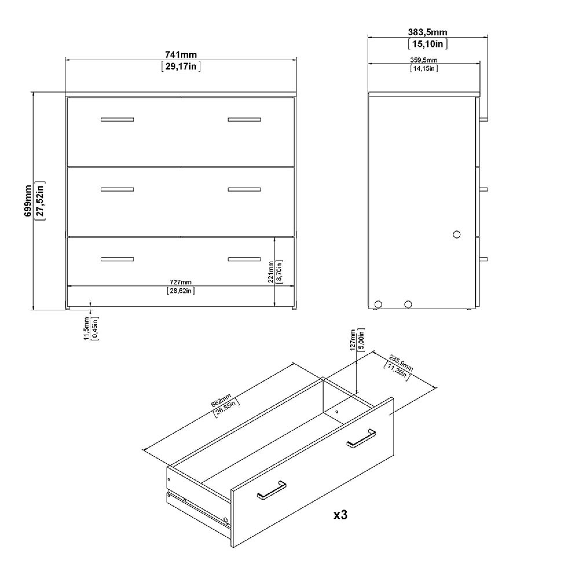 Space Chest - 3 Drawer - Small - White