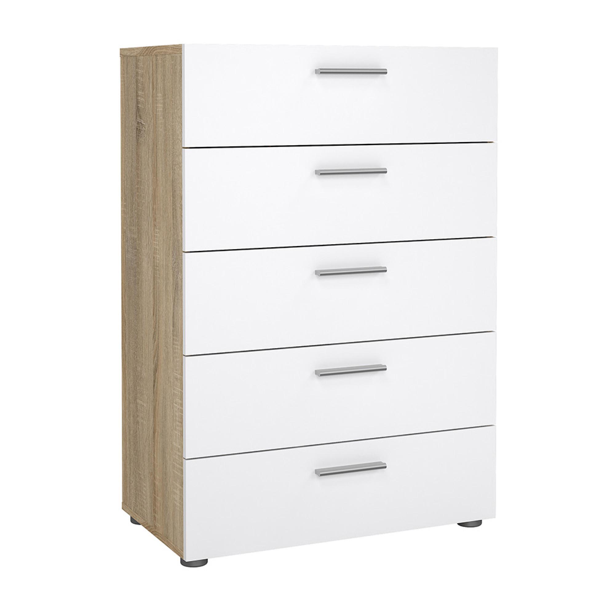 Pepe Chest - 5 Drawer - Oak and White Gloss