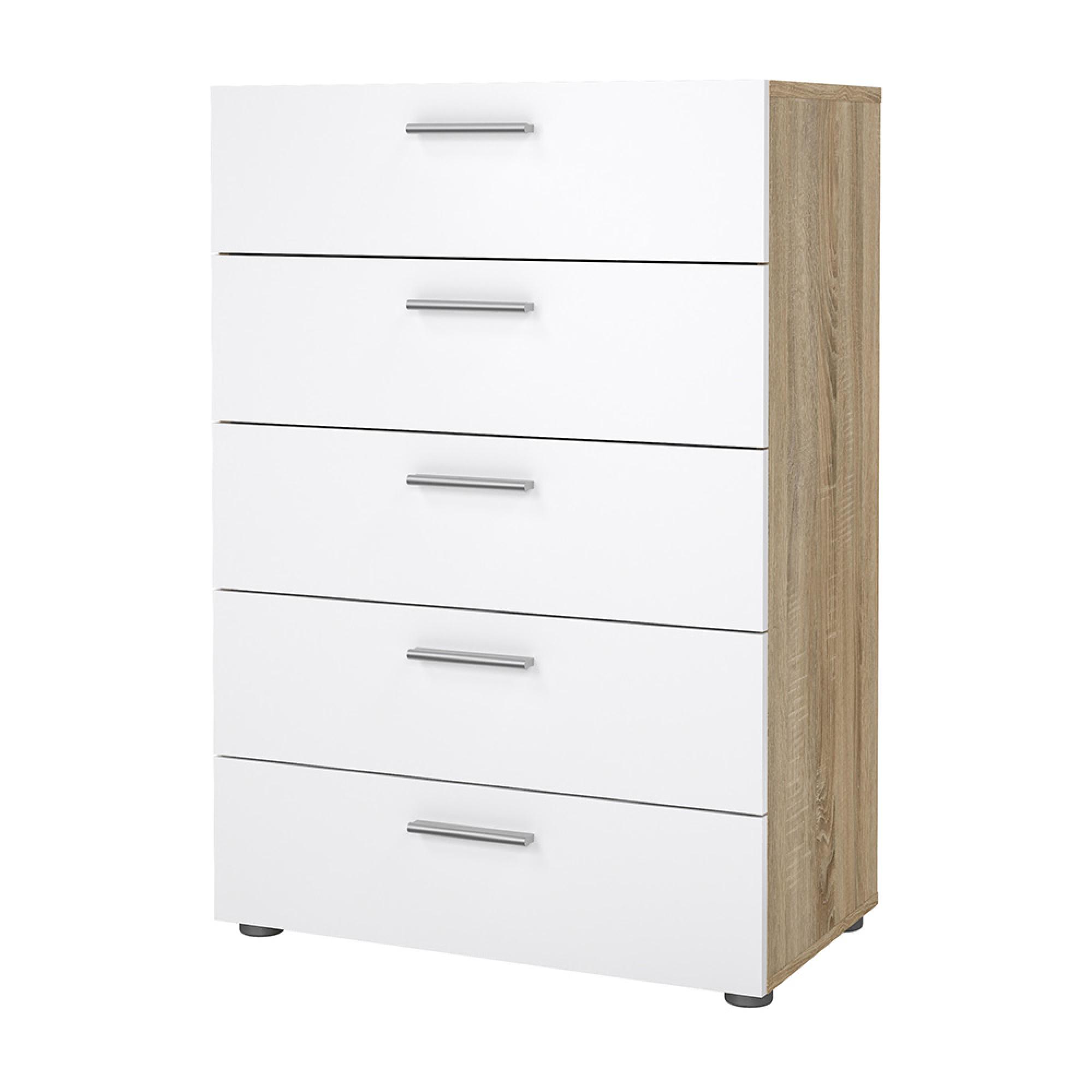Pepe Chest - 5 Drawer - Oak and White Gloss