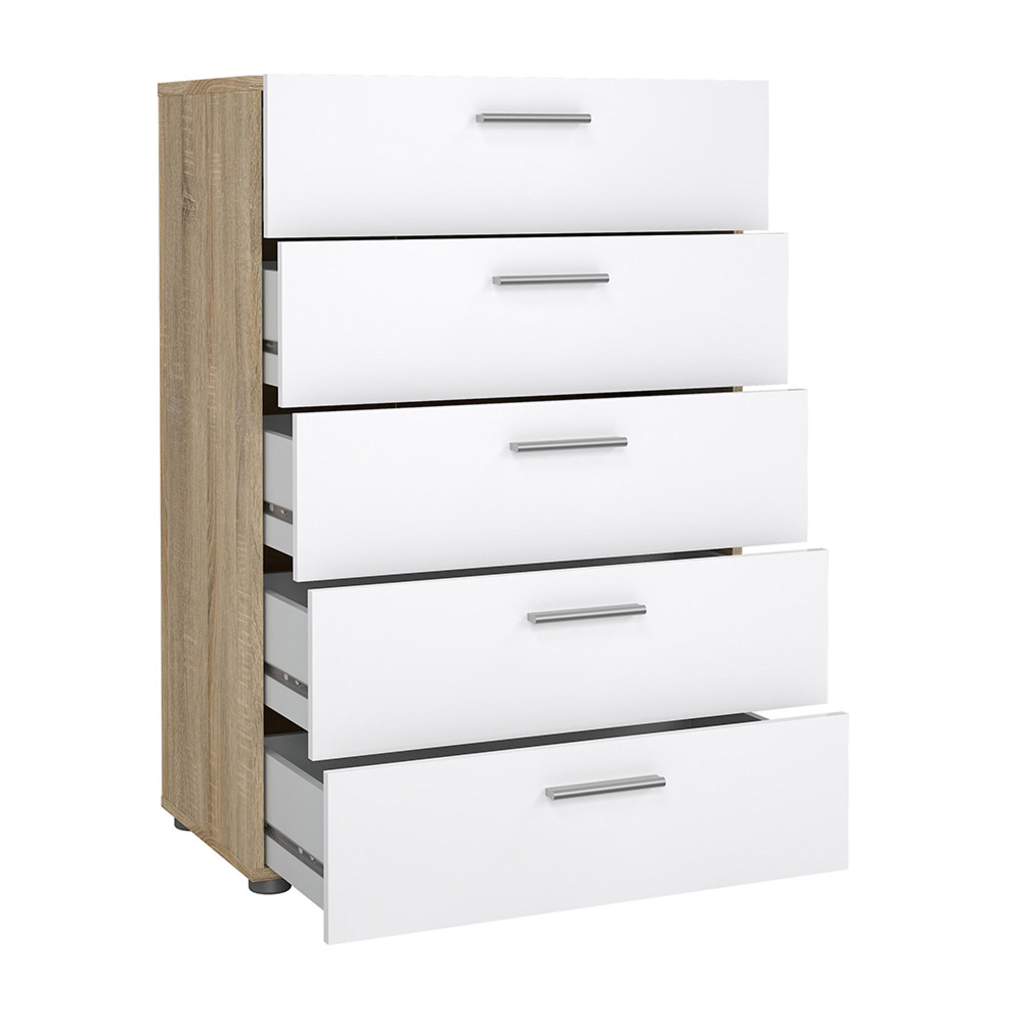 Pepe Chest - 5 Drawer - Oak and White Gloss