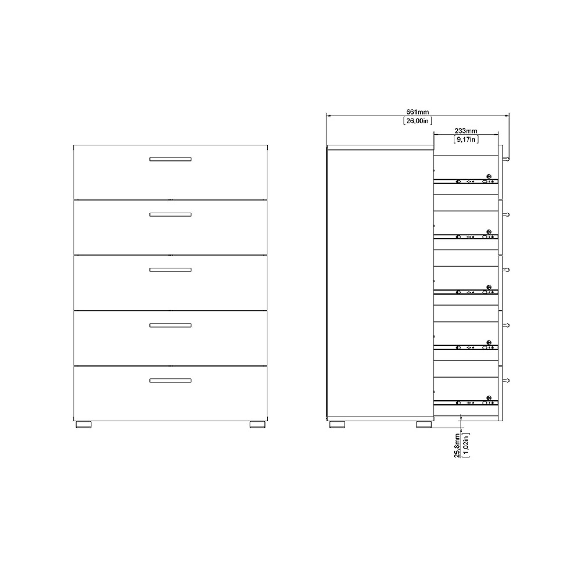Pepe Chest - 5 Drawer - Oak and White Gloss