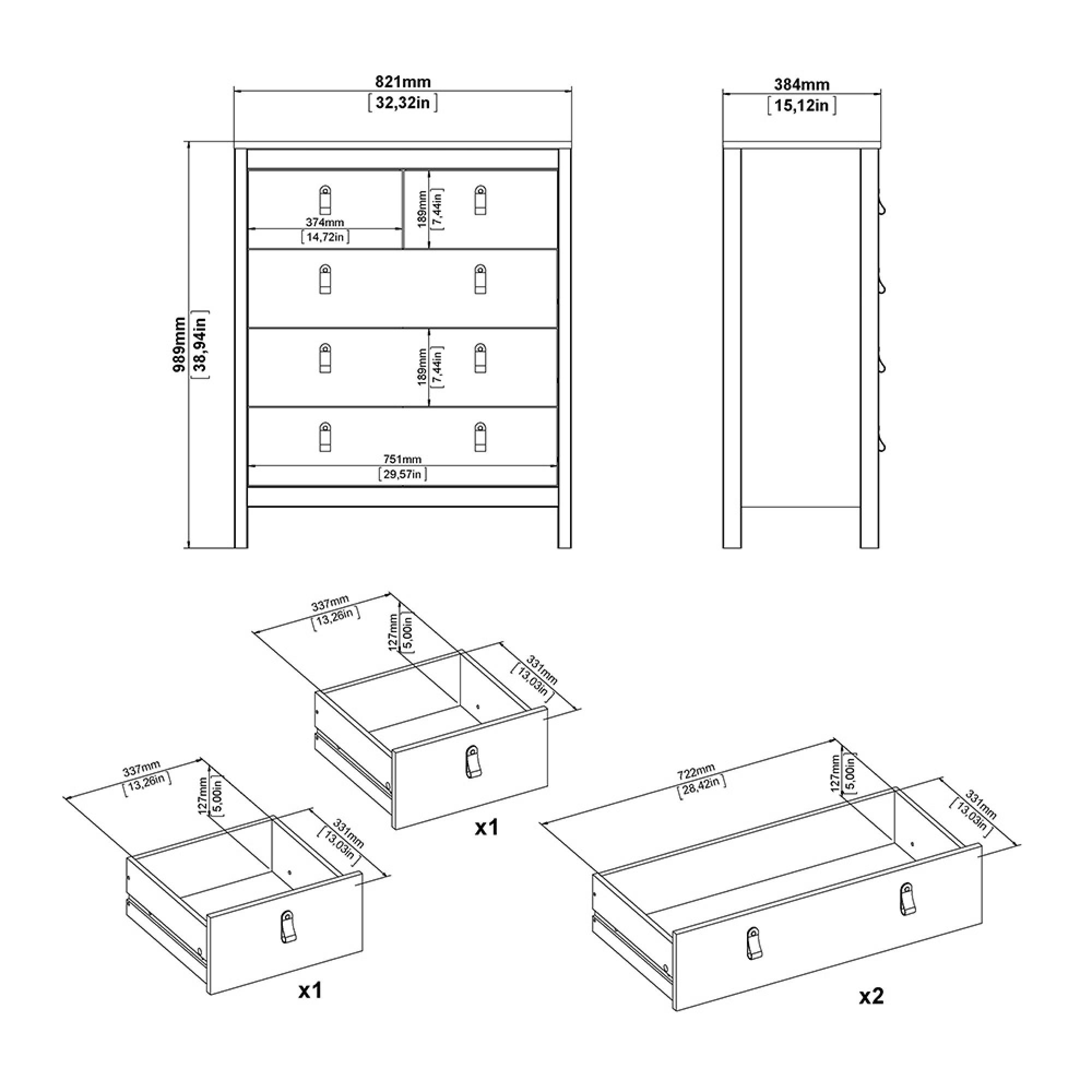 Barcelona Chest - 3+2 Drawer - White