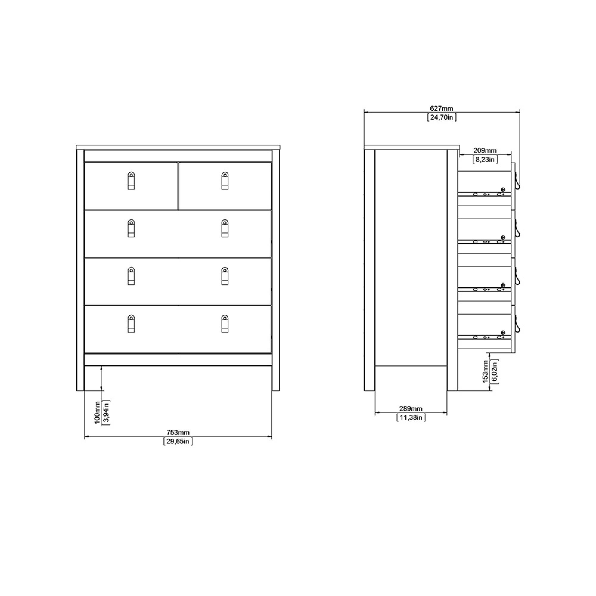 Barcelona Chest - 3+2 Drawer - White