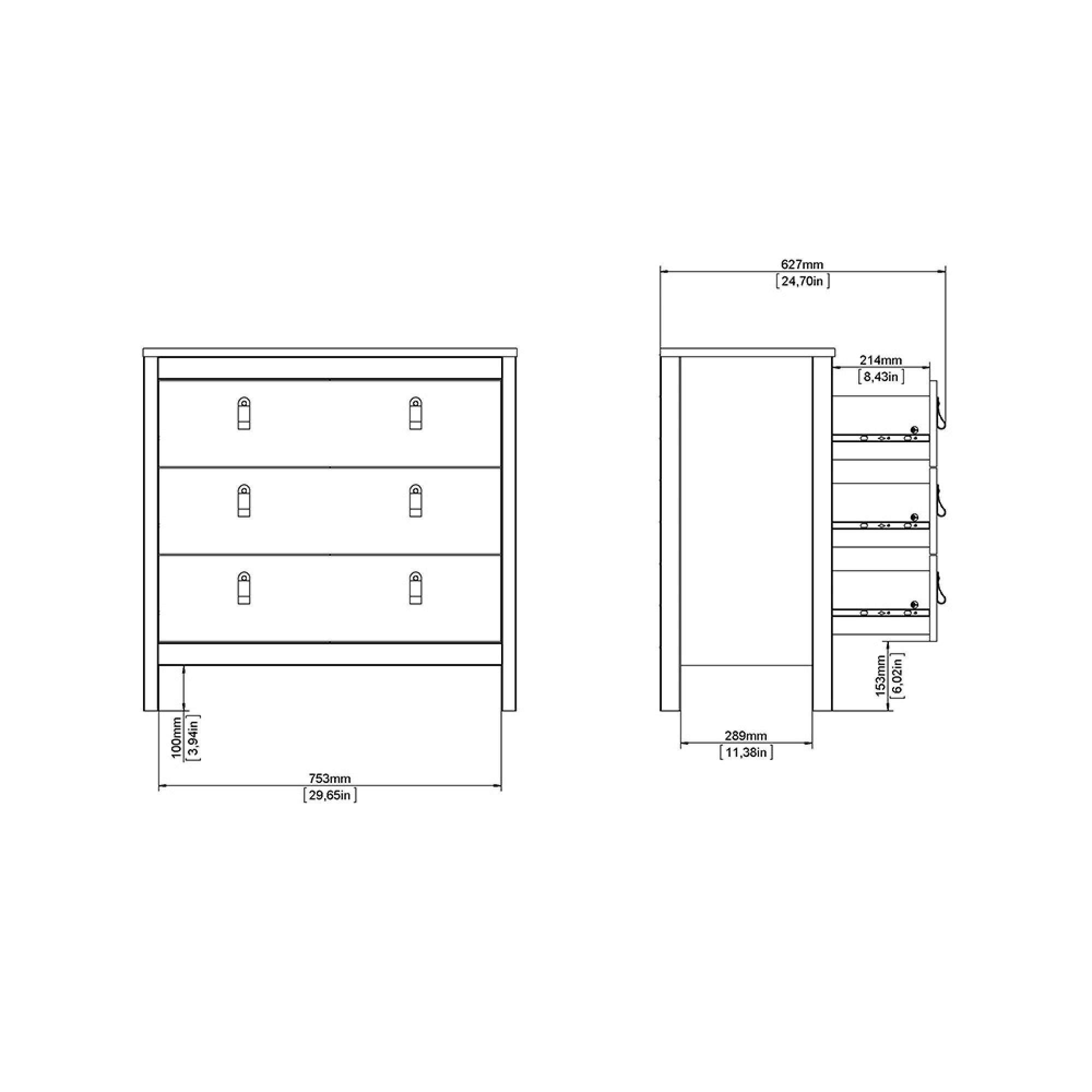 Barcelona Chest - 3 Drawer - Small - White