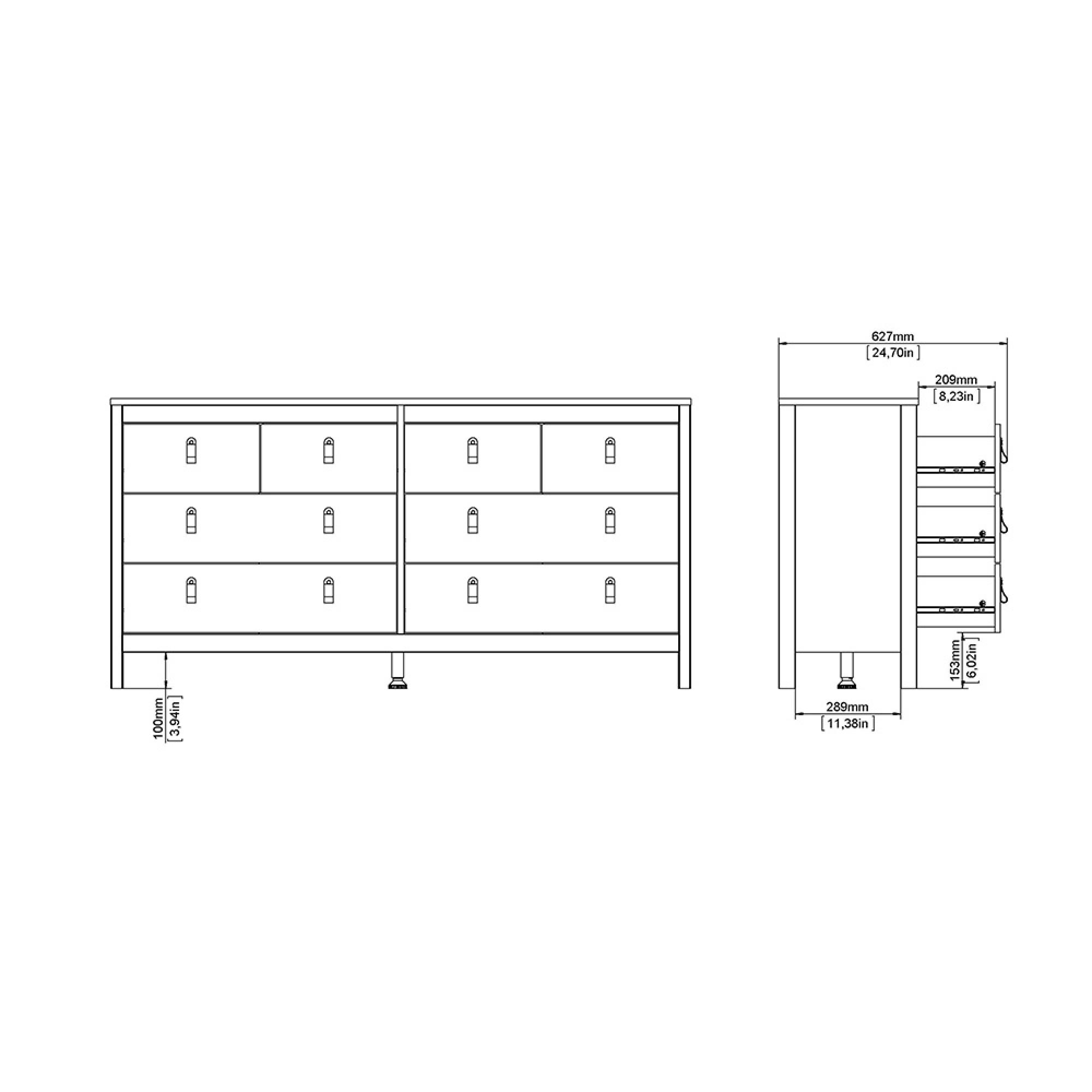 Barcelona Dresser - 8 Drawer - Wide - White