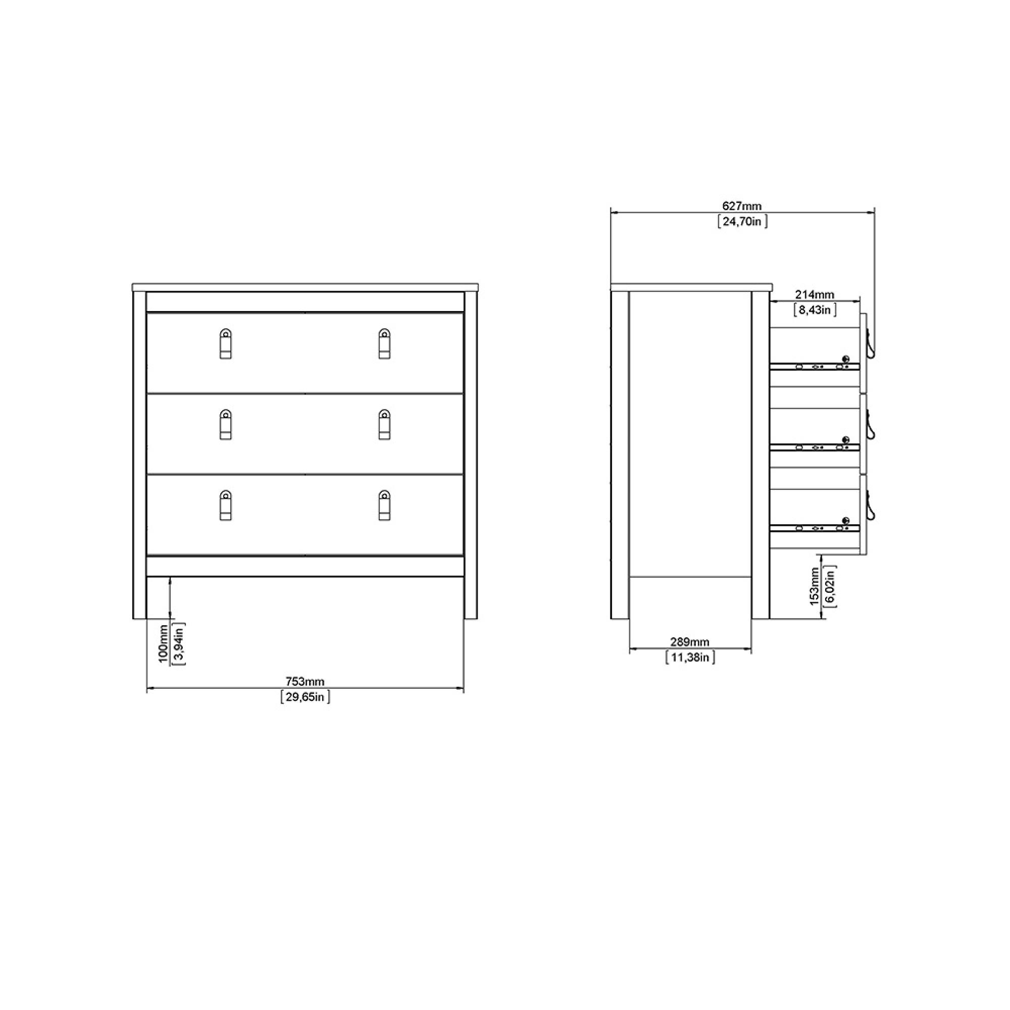 Madrid Chest - 3 Drawer - Small - Black