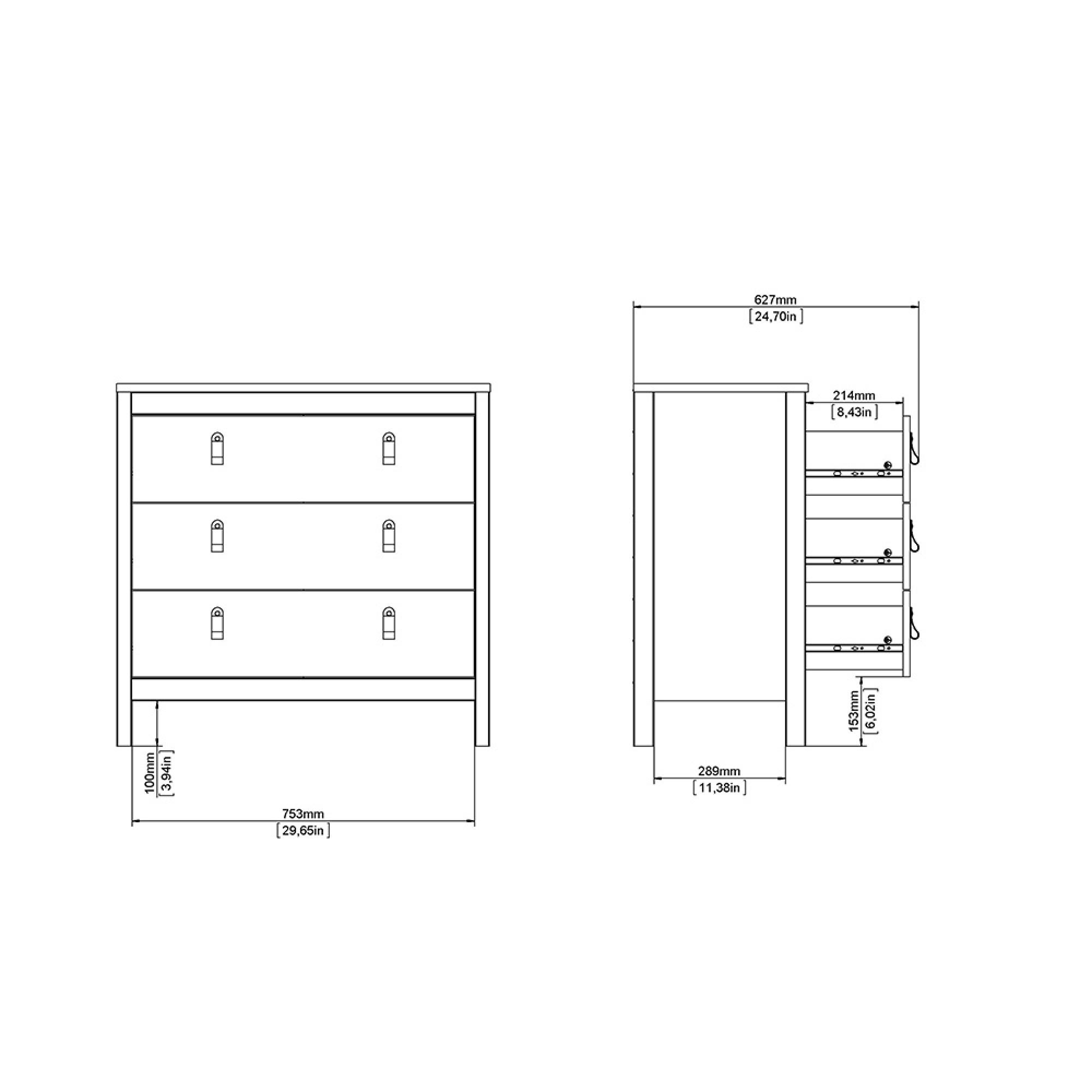 Madrid Chest - 3 Drawer - Small - White