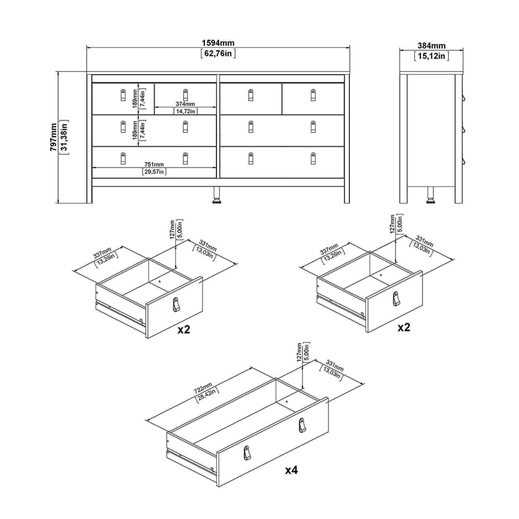 Madrid Dresser - 8 Drawer - Black