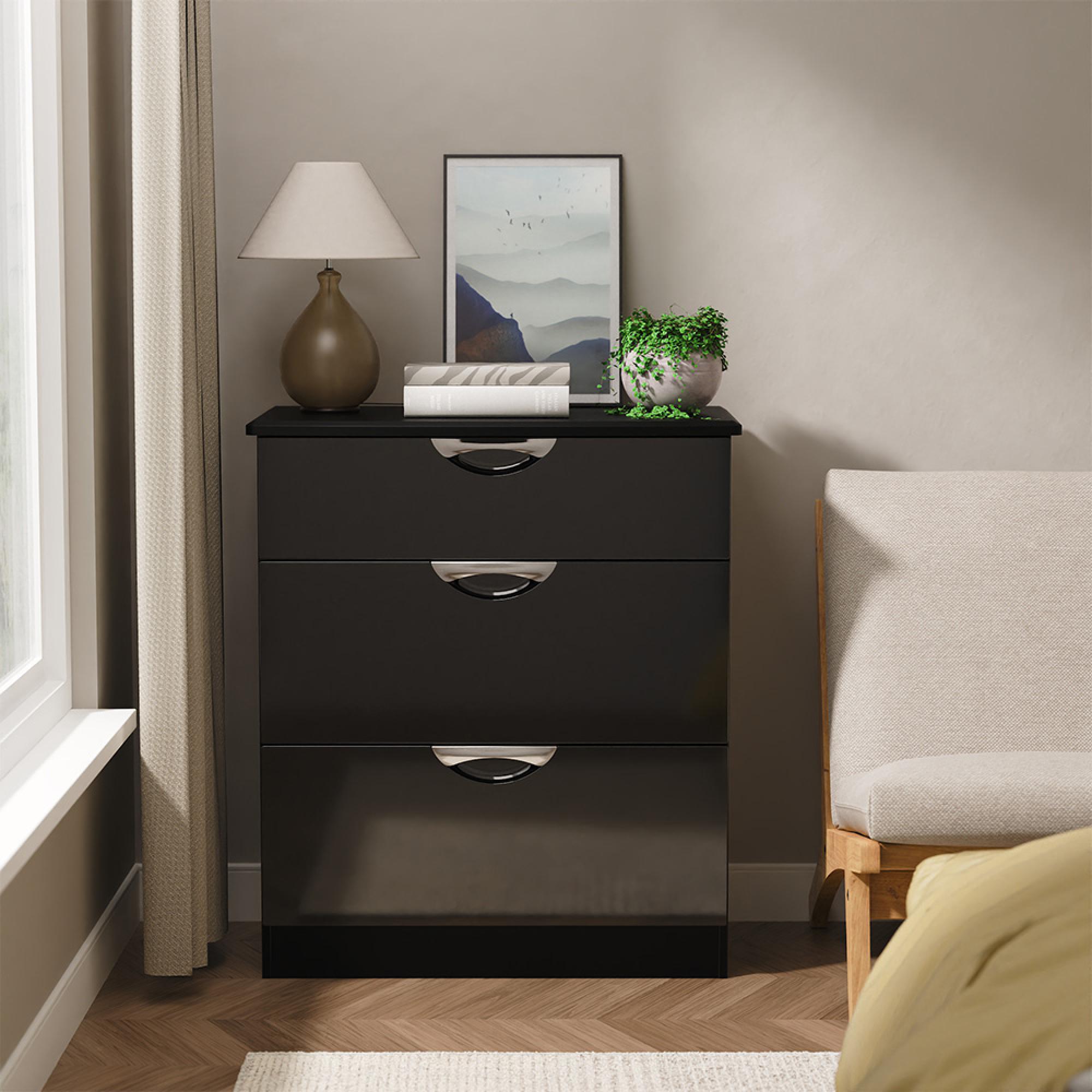 Camden Chest - 3 Drawer - Deep - Black Gloss