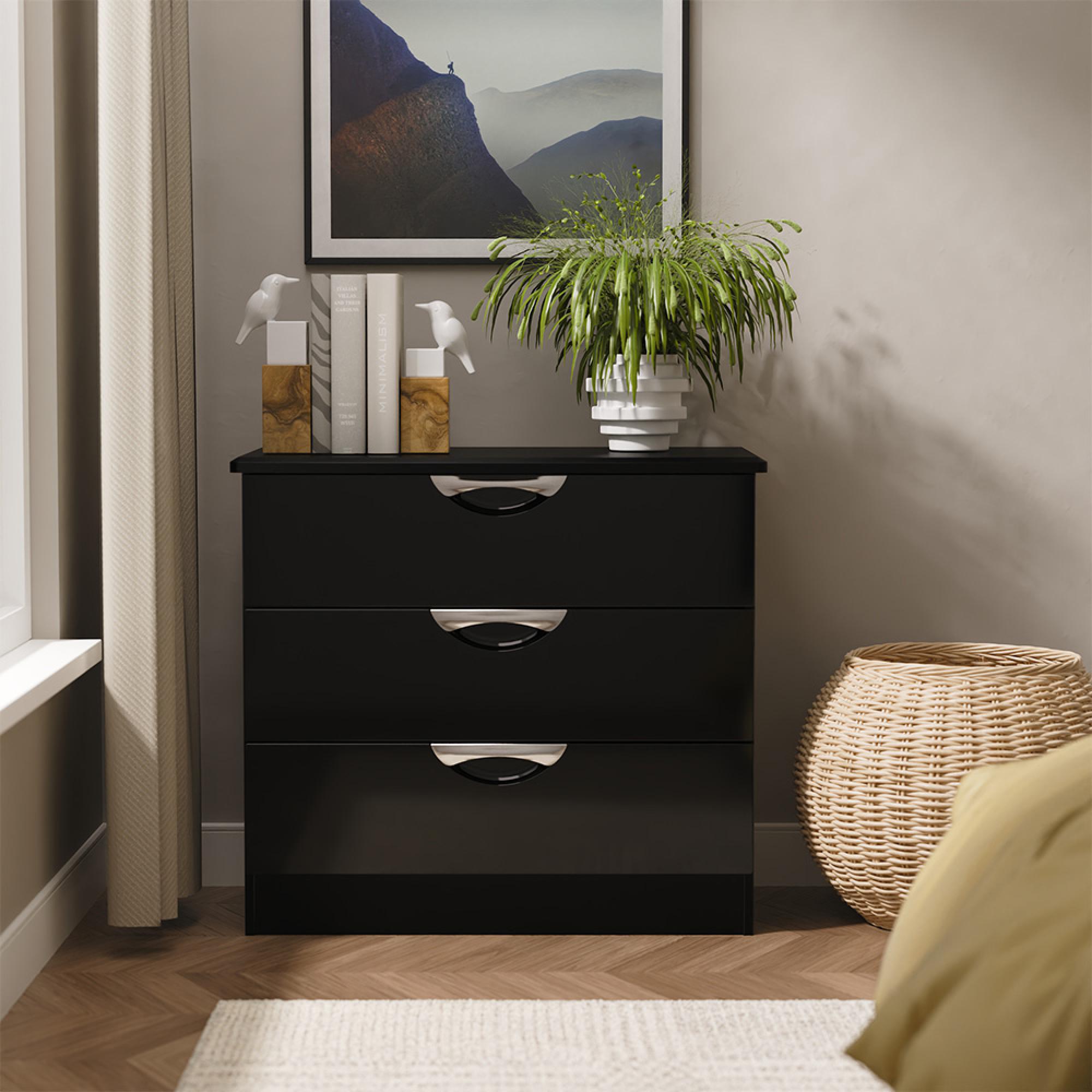Camden Chest - 3 Drawer - Small - Black Gloss