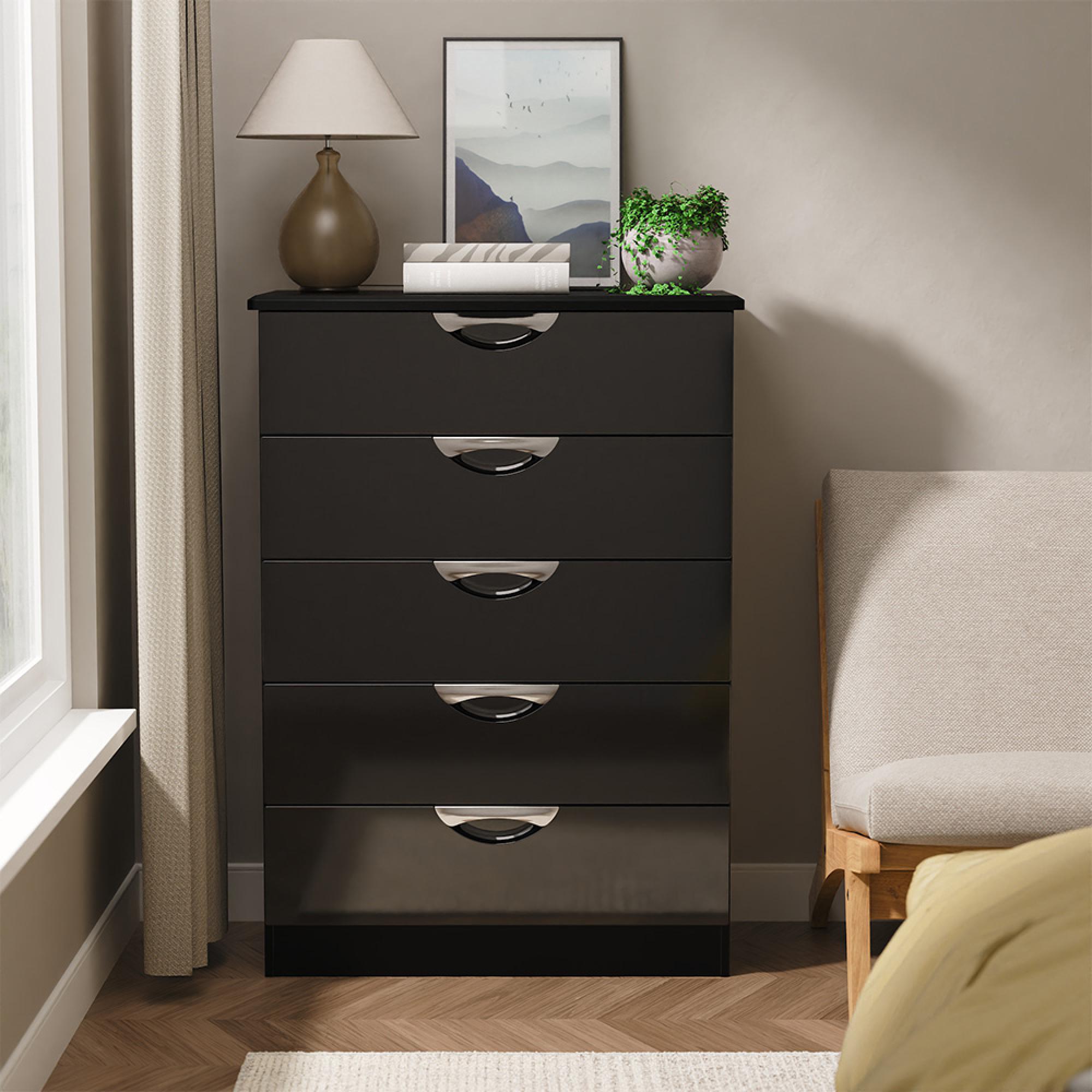 Camden Chest - 5 Drawer - Black Gloss