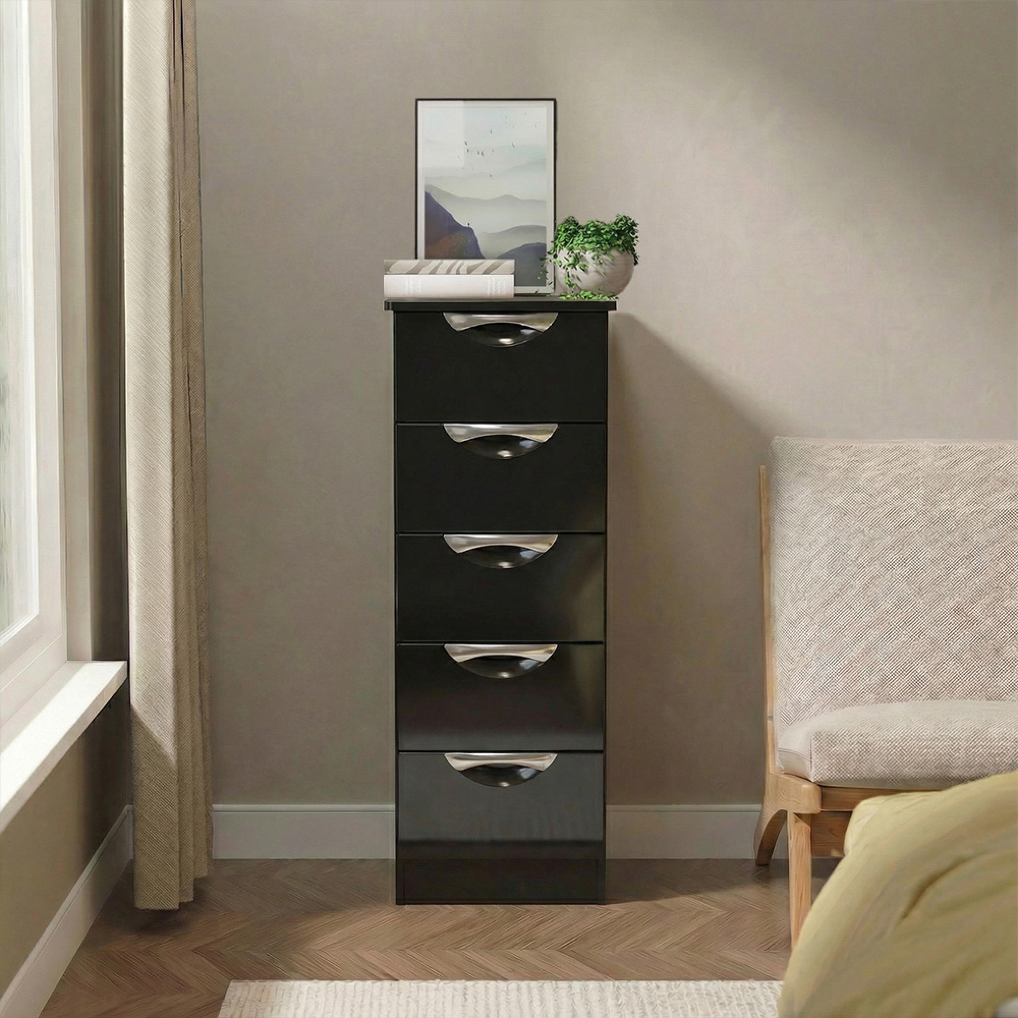 Camden Chest - 5 Drawer - Narrow - Black Gloss