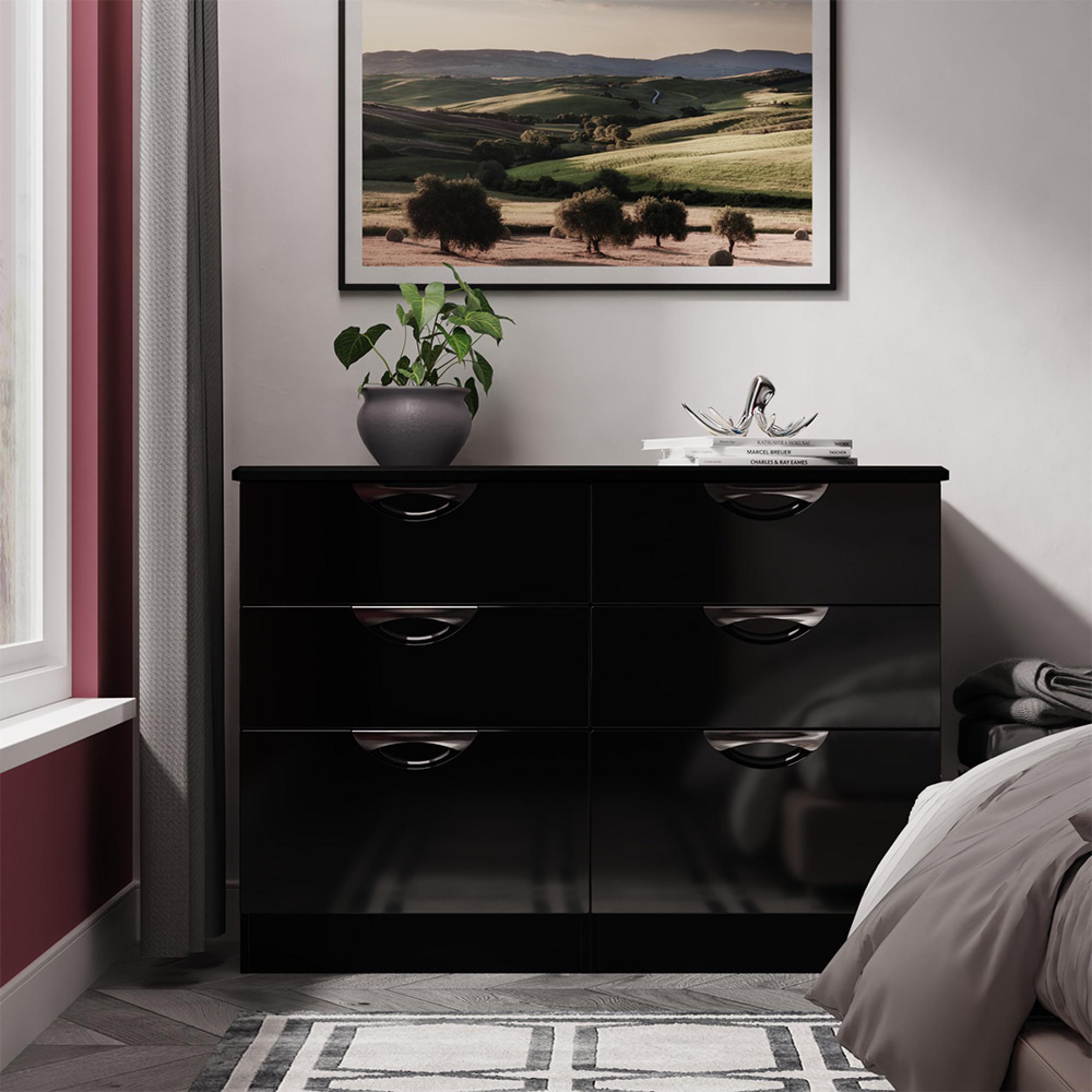 Camden Chest - 6 Drawer - Midi - Black Gloss