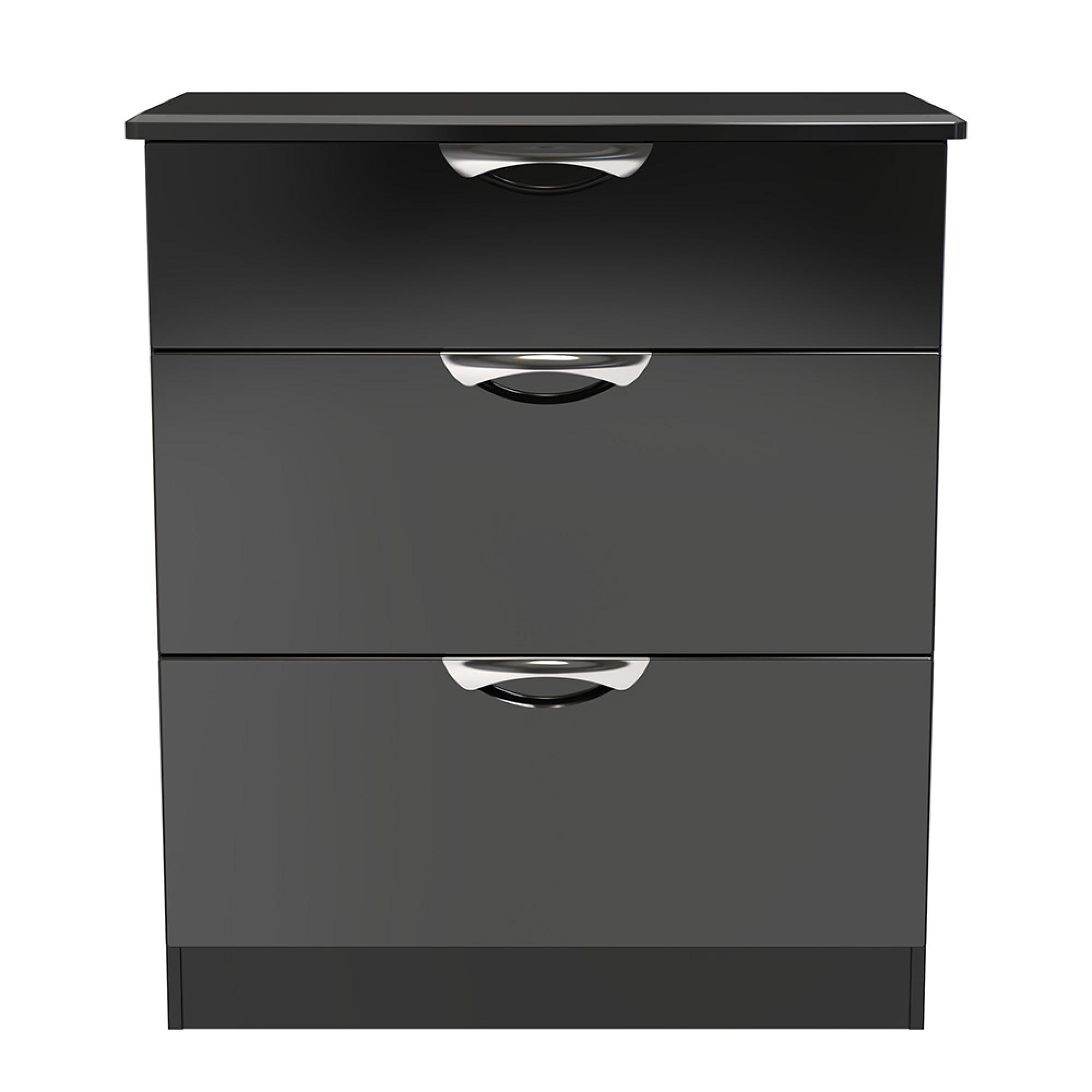 Camden Chest - 3 Drawer - Deep - Black Gloss
