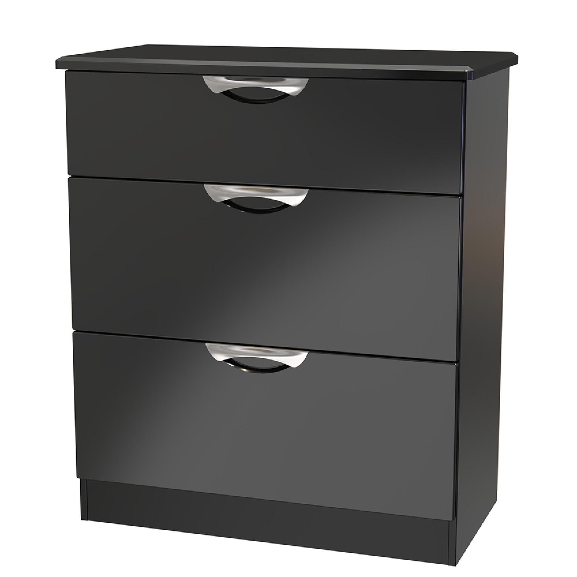 Camden Chest - 3 Drawer - Deep - Black Gloss
