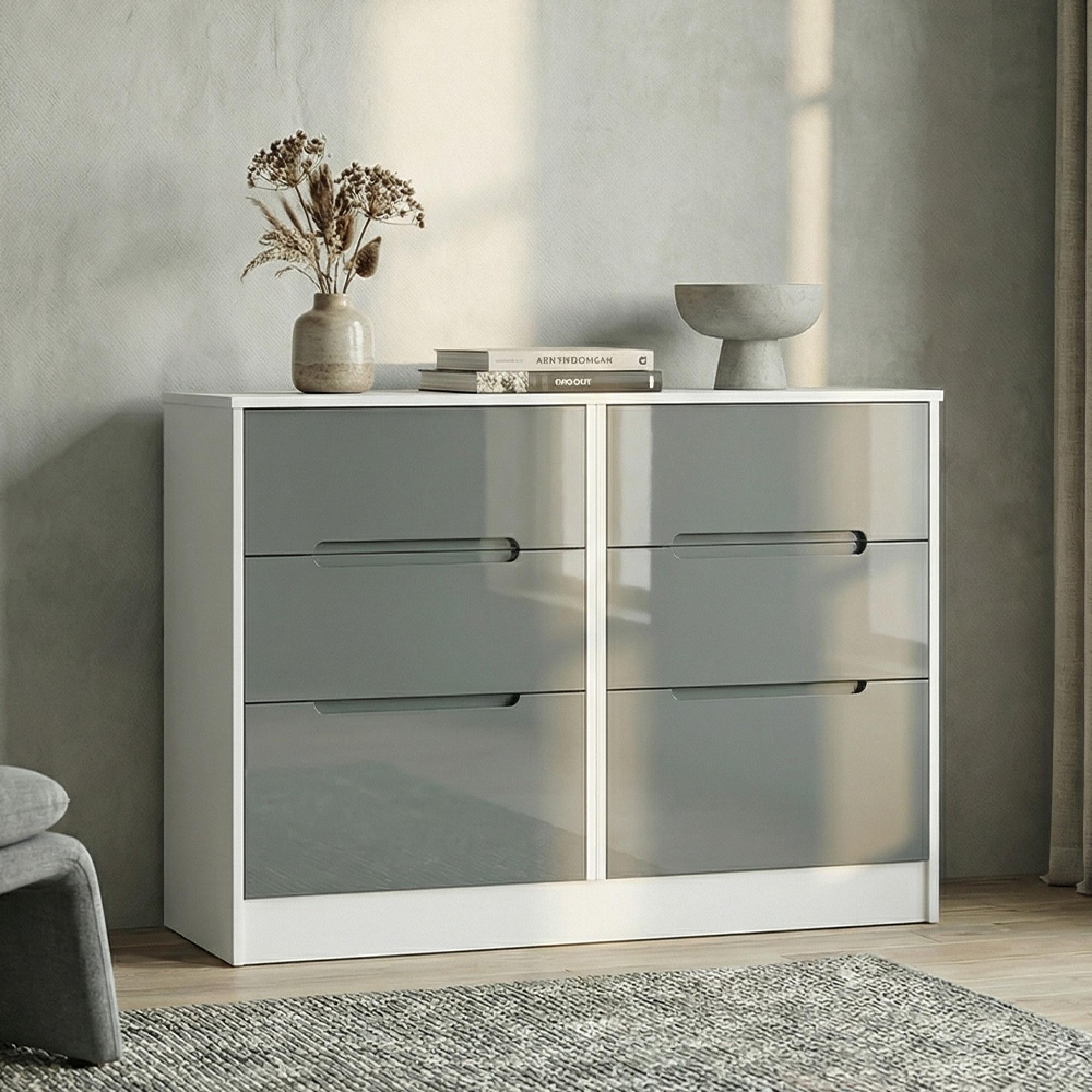 Monaco Chest - Midi - 6 Drawer - Grey Gloss and White