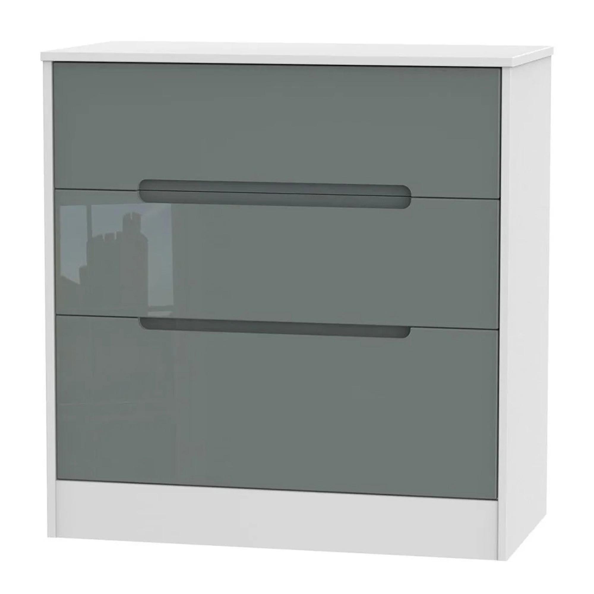 Monaco Chest - Deep - 3 Drawer - Grey Gloss and White