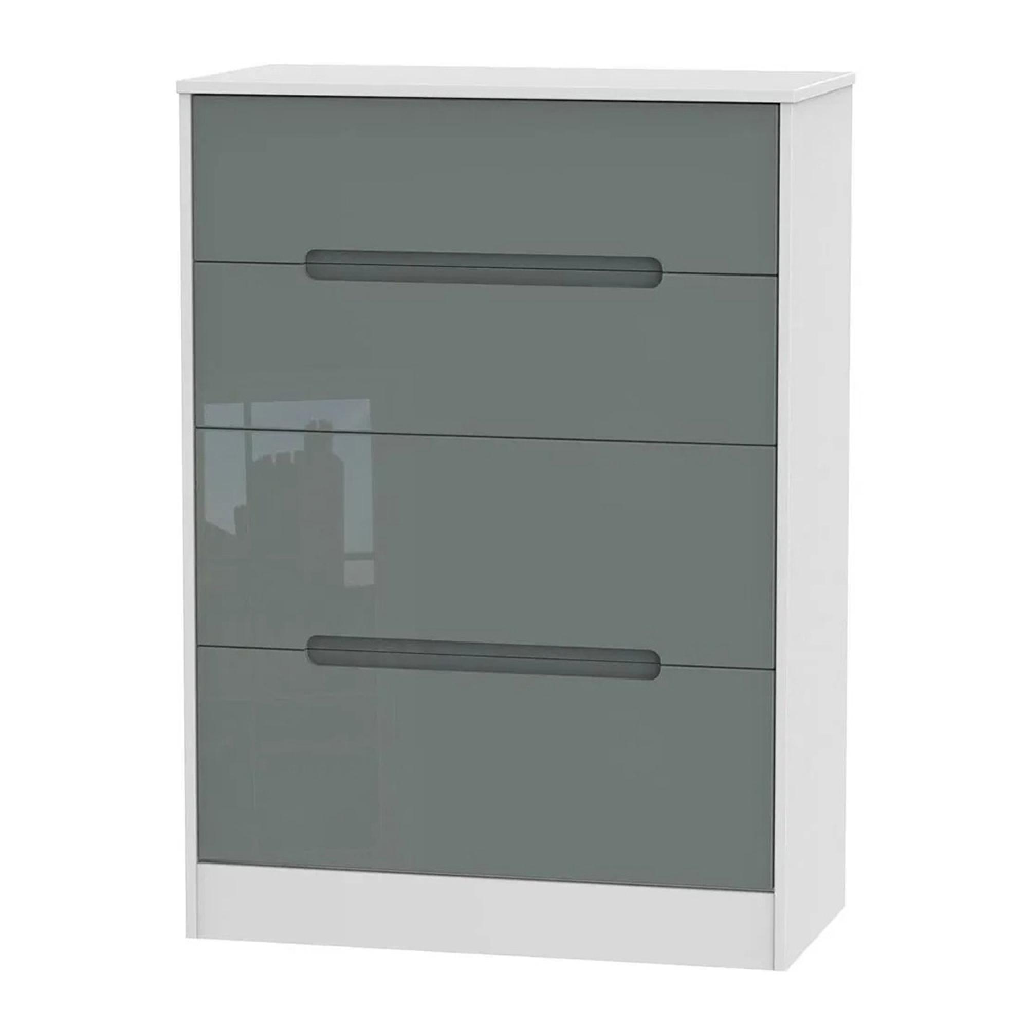 Monaco Chest - Deep - 4 Drawer - Grey Gloss and White