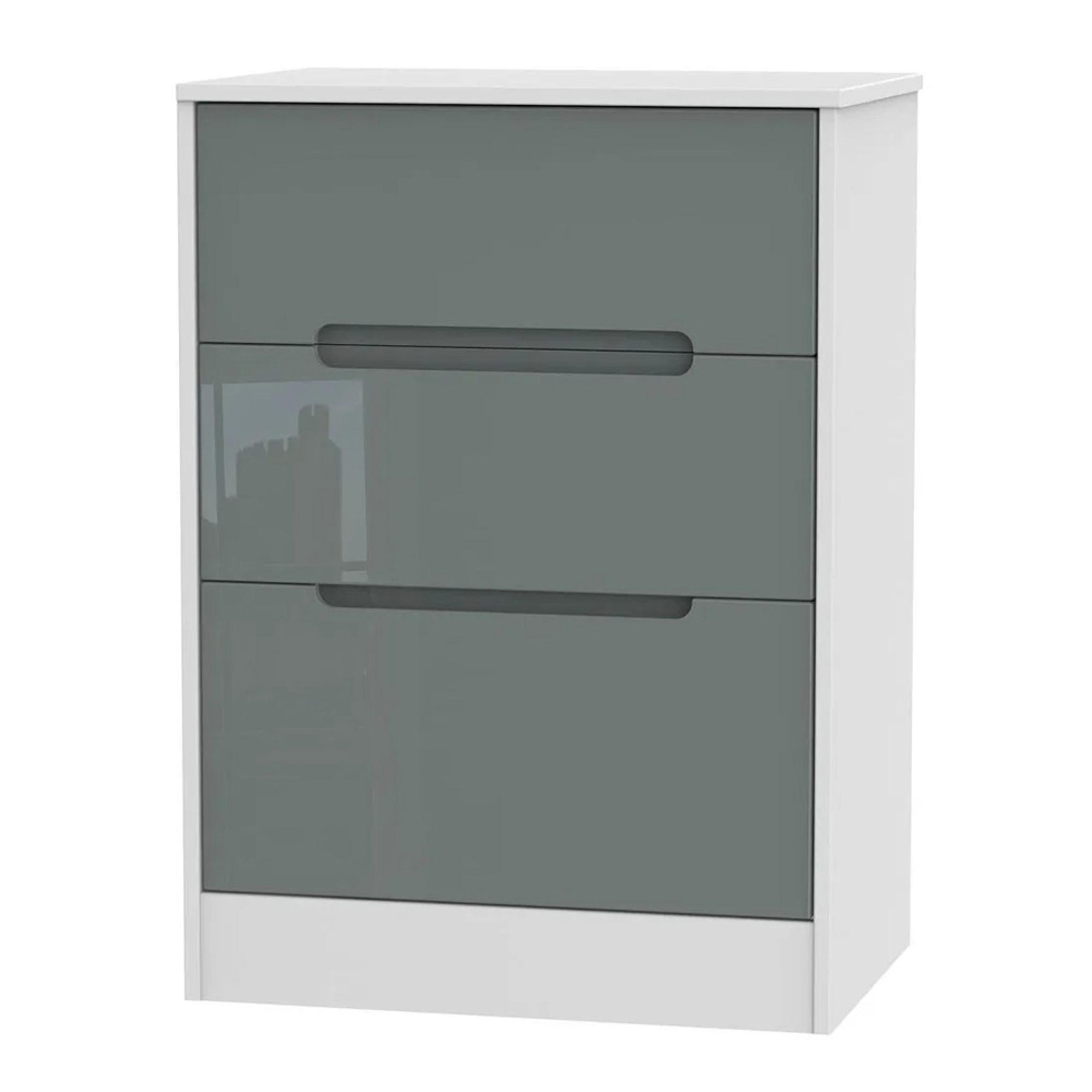 Monaco Chest - Deep Midi - 3 Drawer - Grey Gloss and White