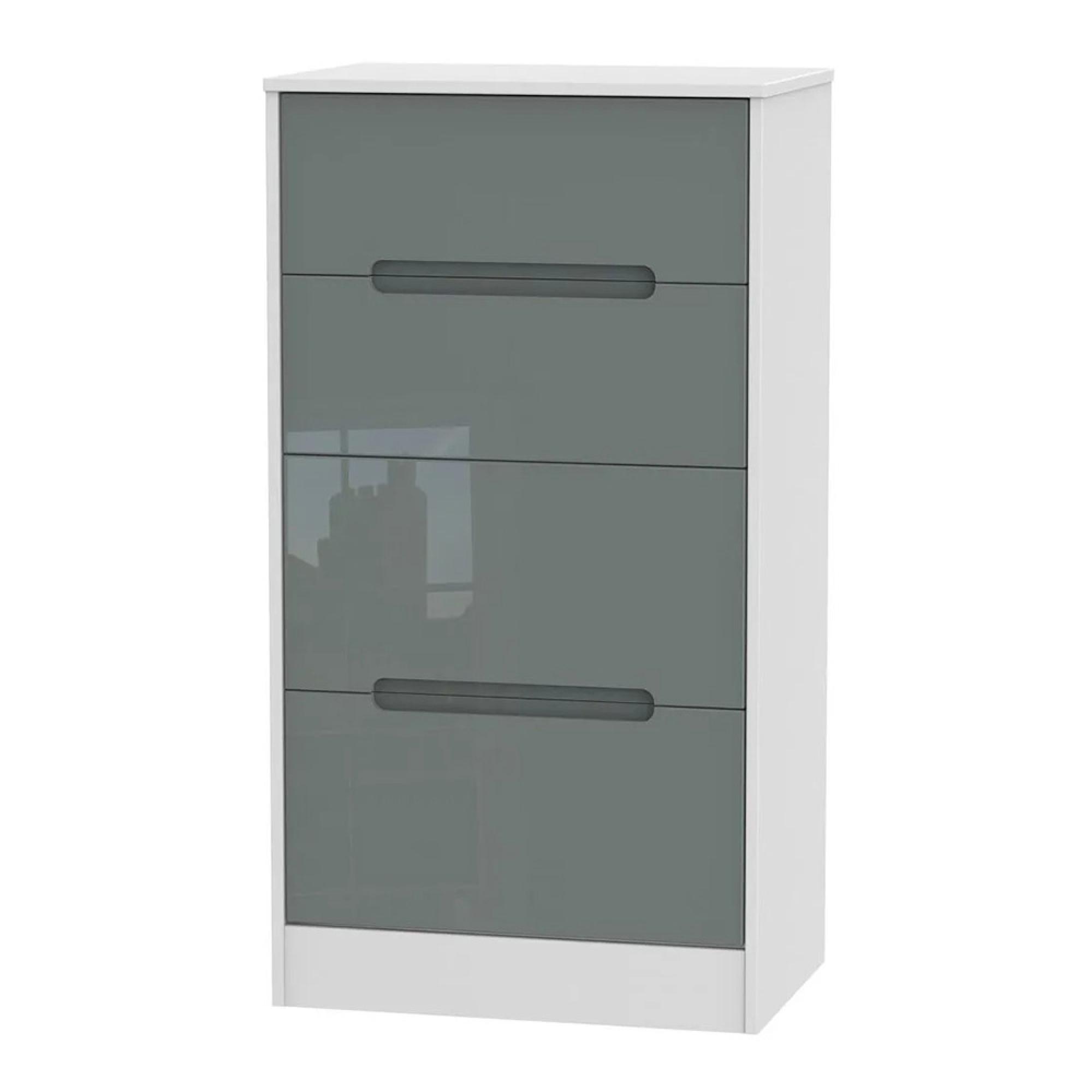 Monaco Chest - Deep Midi - 4 Drawer - Grey Gloss and White