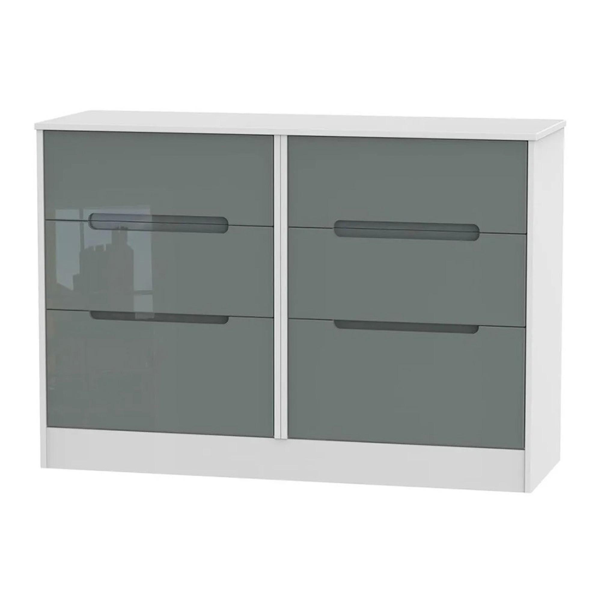 Monaco Chest - Midi - 6 Drawer - Grey Gloss and White