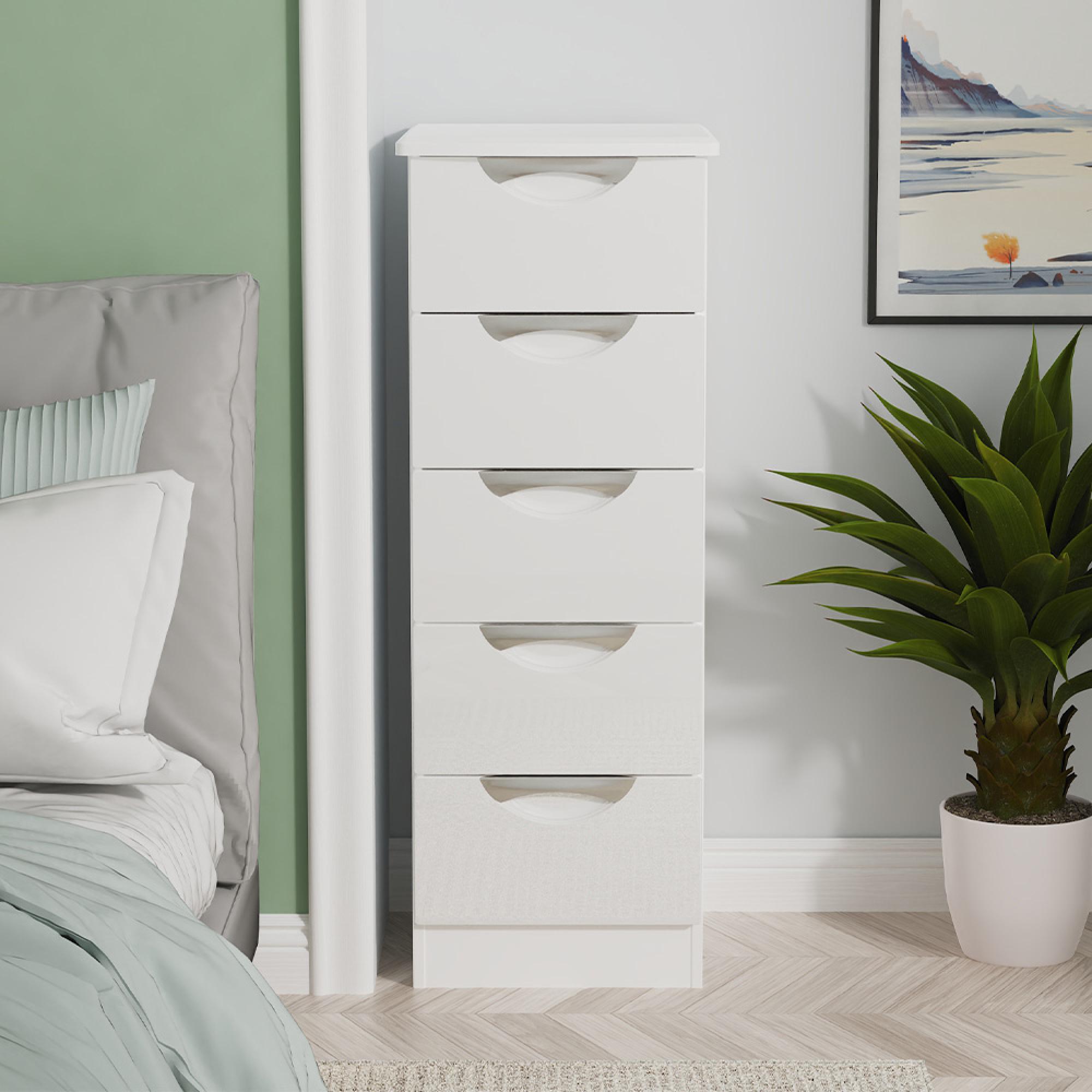 Camden Chest - 5 Drawer - Narrow - White Gloss