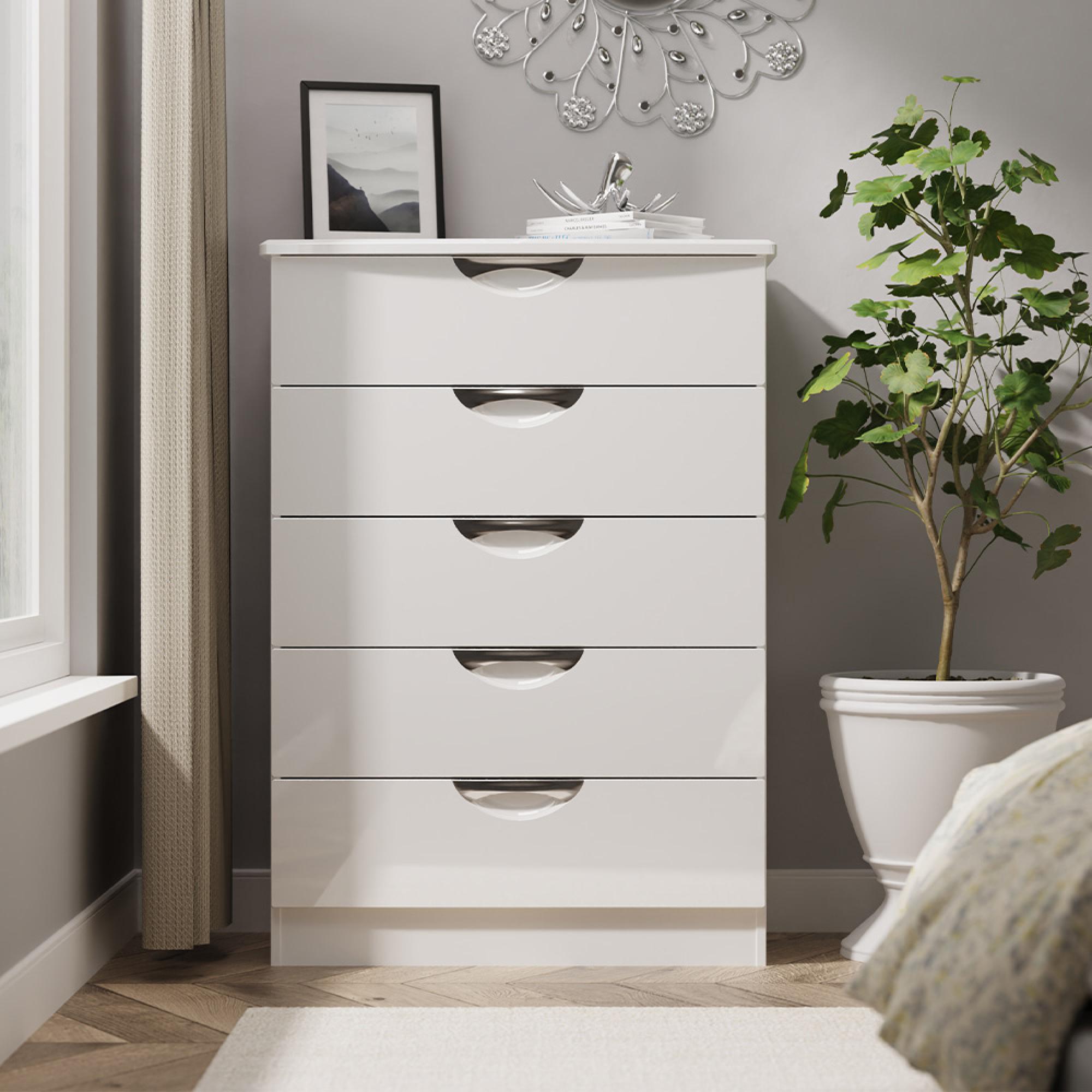 Camden Chest - 5 Drawer - White Gloss