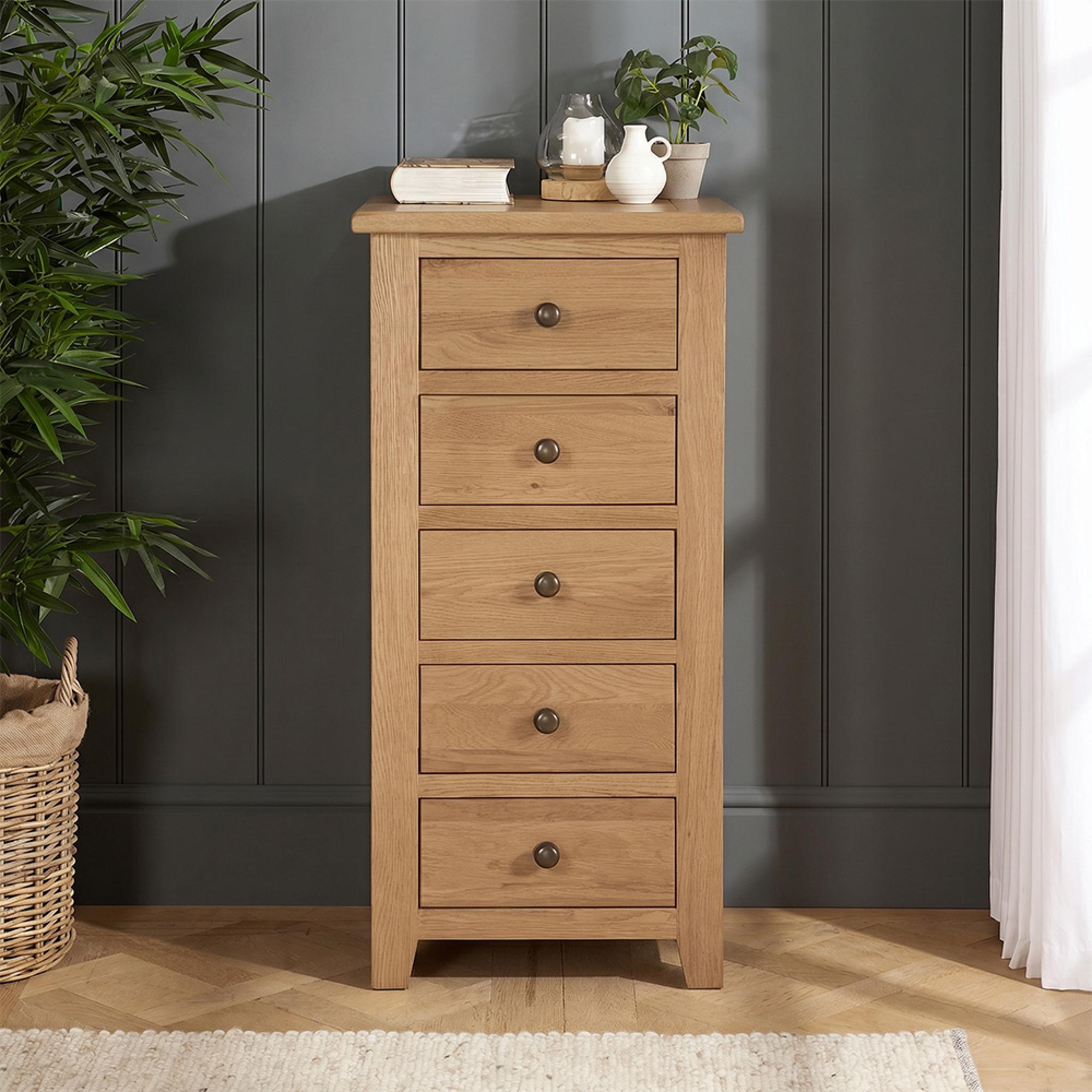 Appleby Chest - 5 Drawer - Narrow - Petite Oak
