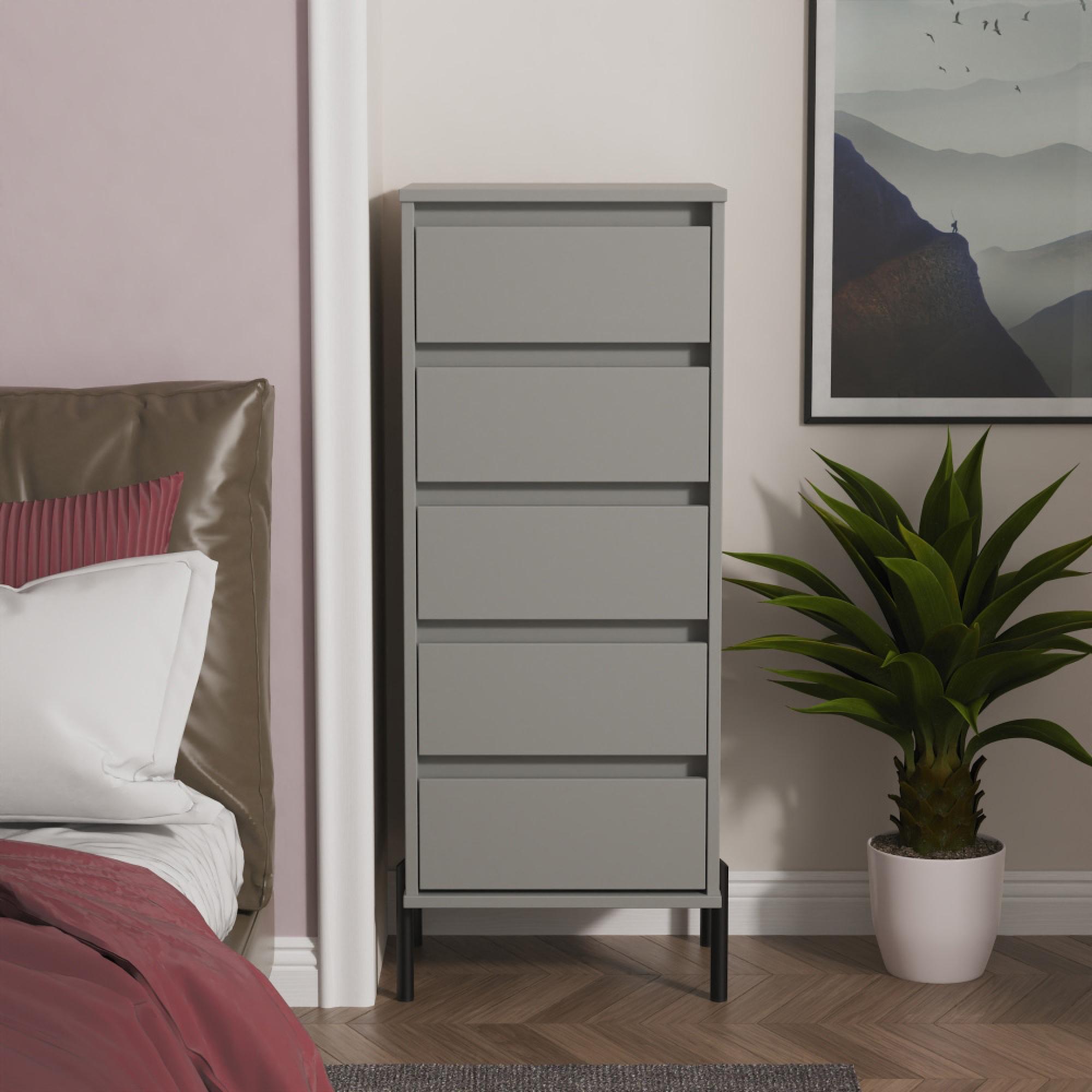 Leona Chest - 5 Drawer - Narrow - Dusk Grey