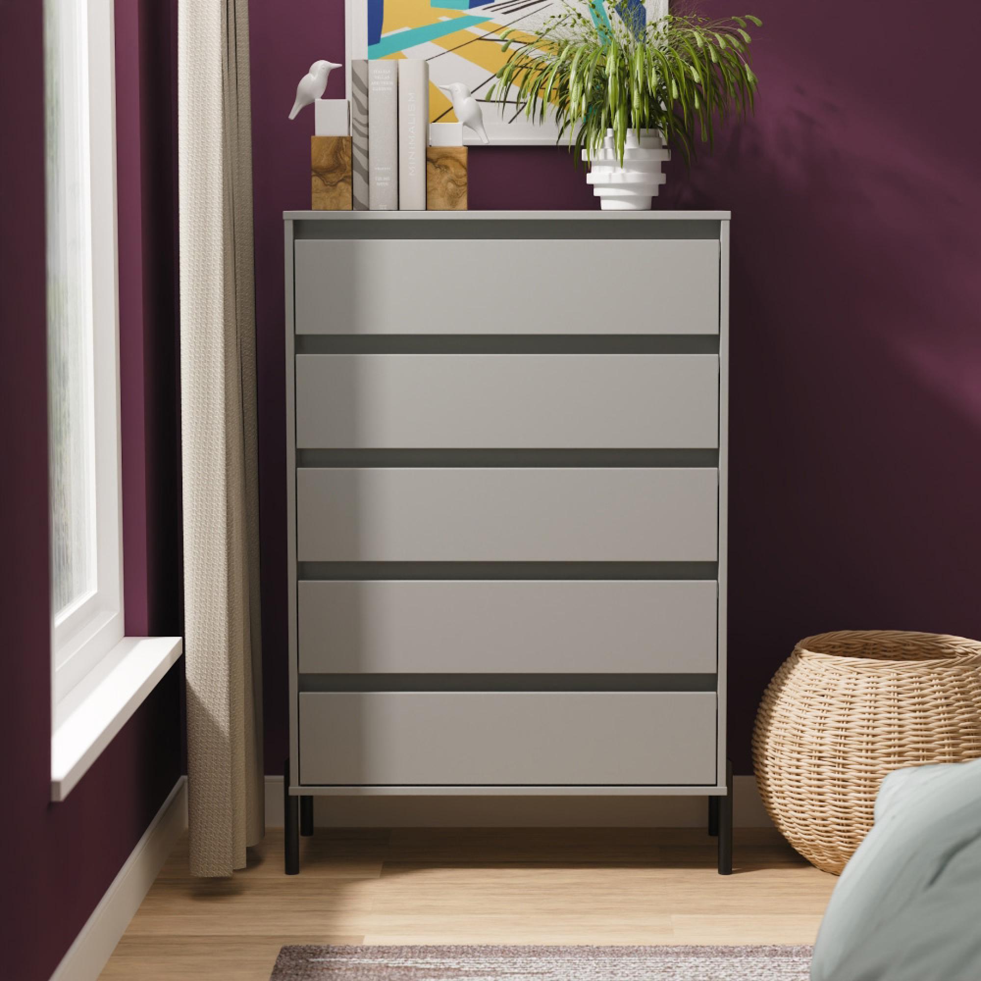 Leona Chest - 5 Drawer - Wide - Dusk Grey
