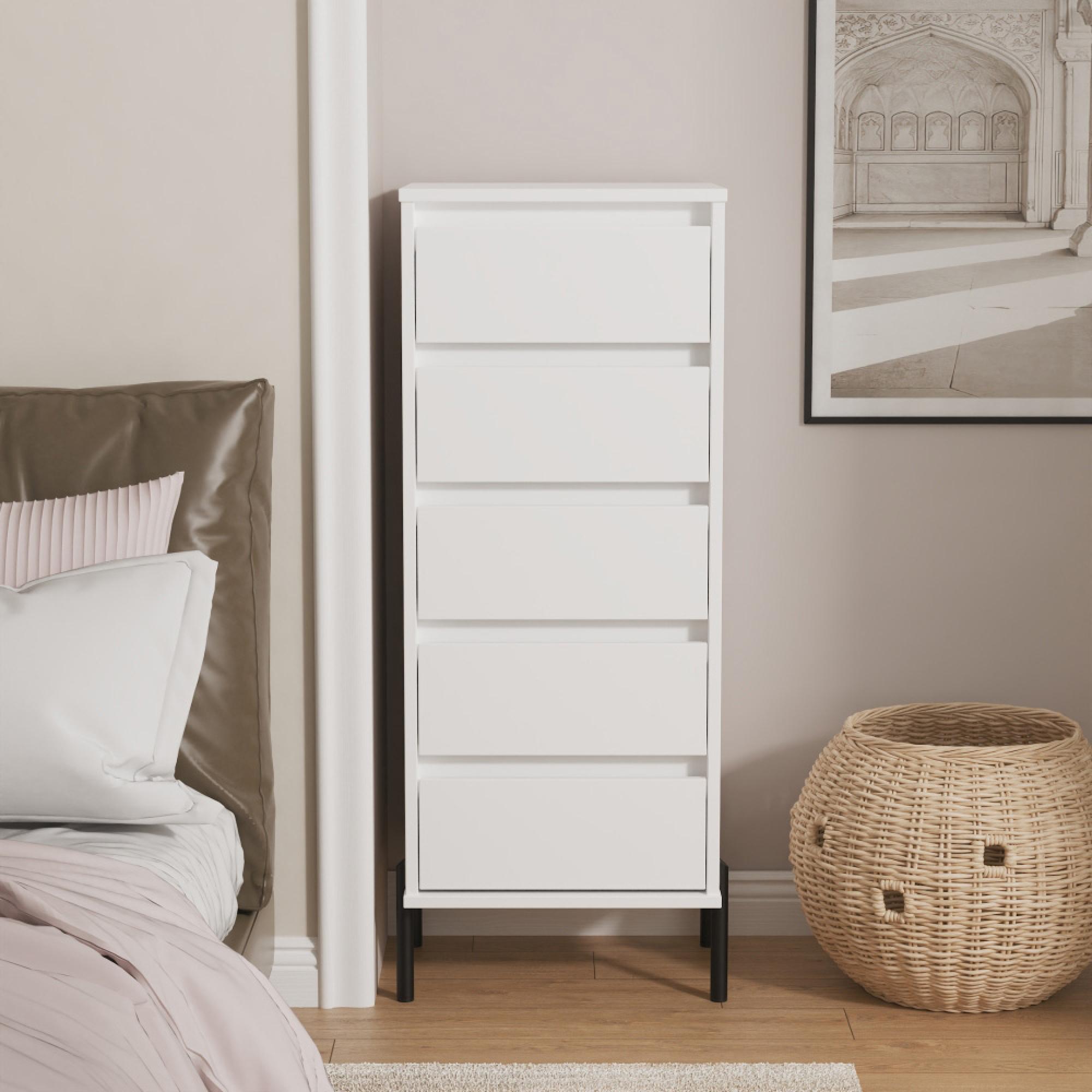 Leona Chest - 5 Drawer - Narrow - White Matt
