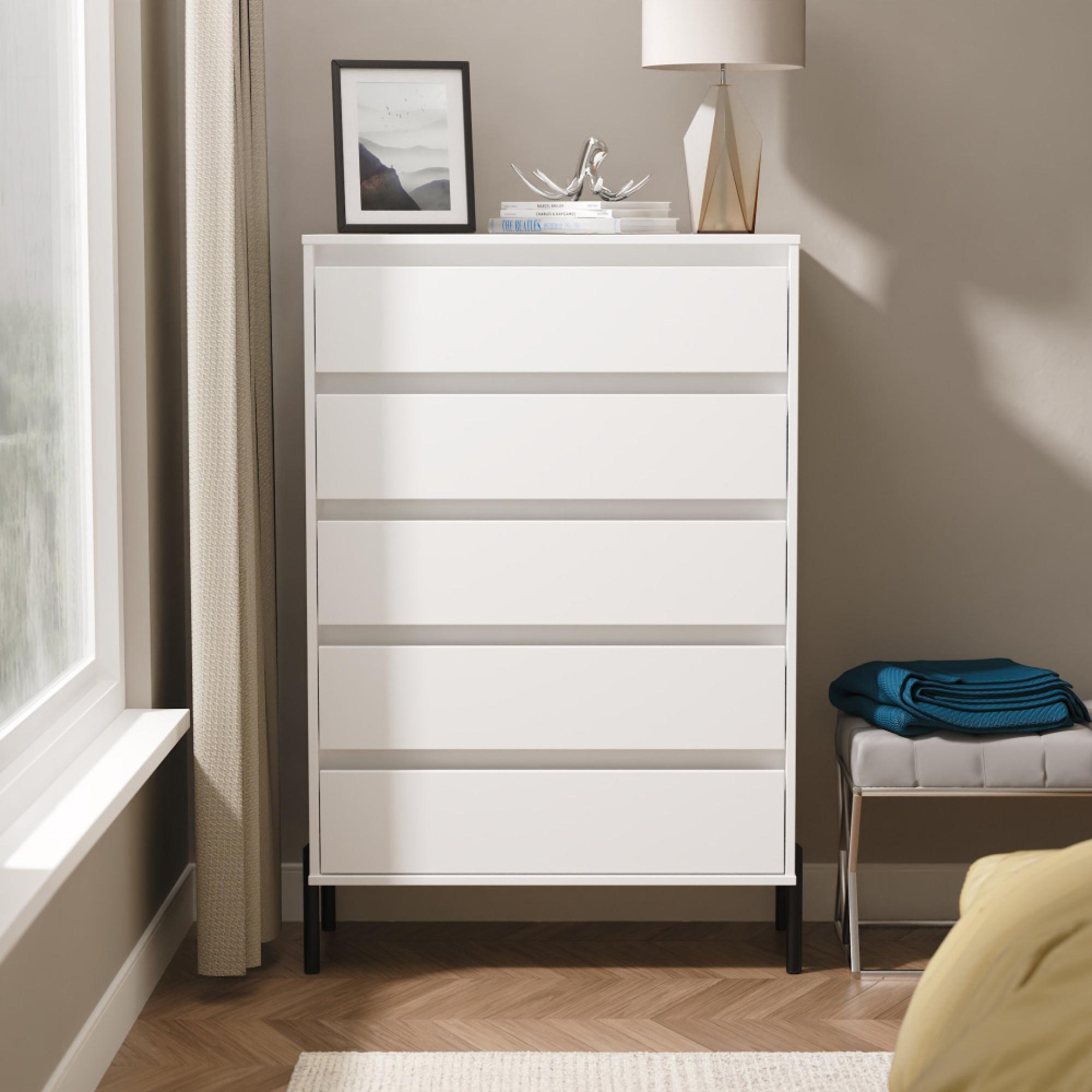 Leona Chest - 5 Drawer - Wide - White Matt