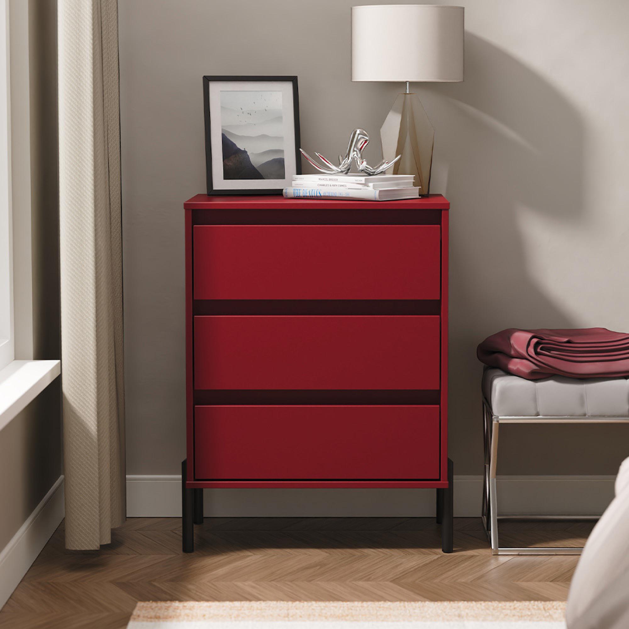 Leona Chest - 3 Drawer - Midi - Red Matt