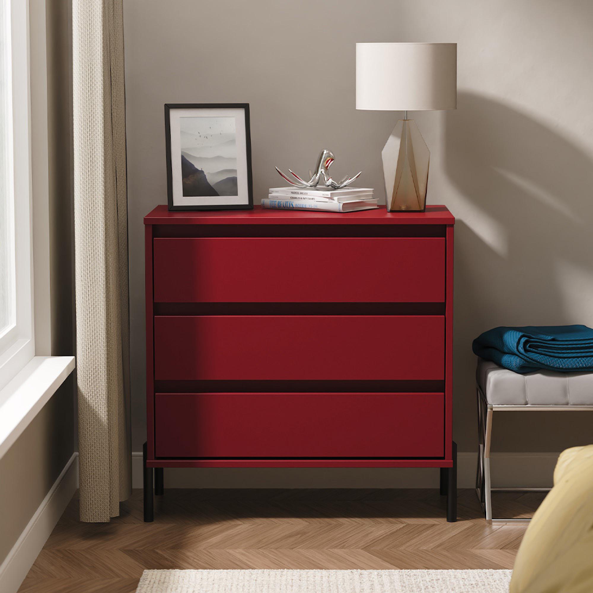 Leona Chest - 3 Drawer - Red Matt