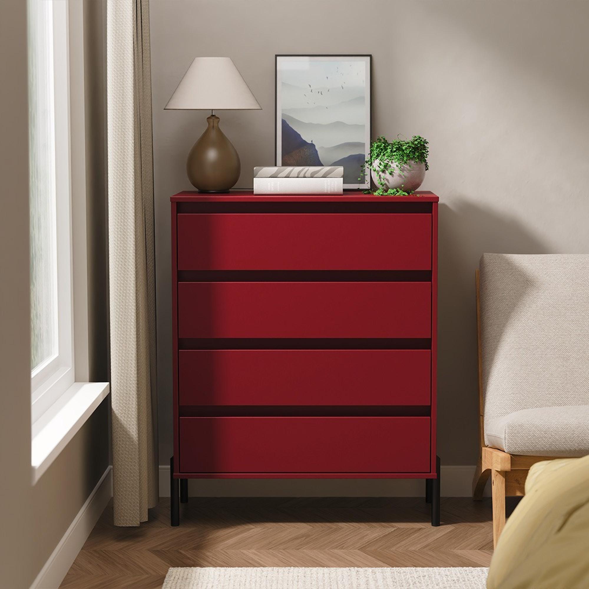 Leona Chest - 4 Drawer - Red Matt