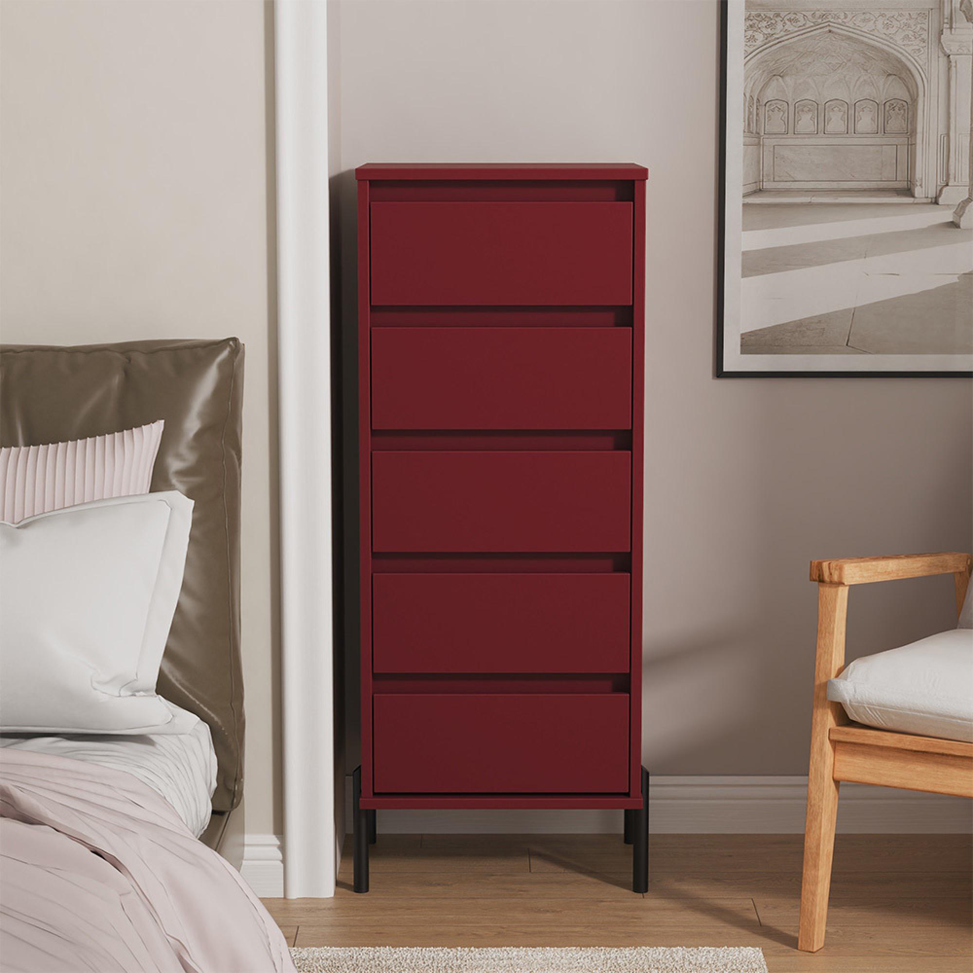 Leona Chest - 5 Drawer - Narrow - Red Matt