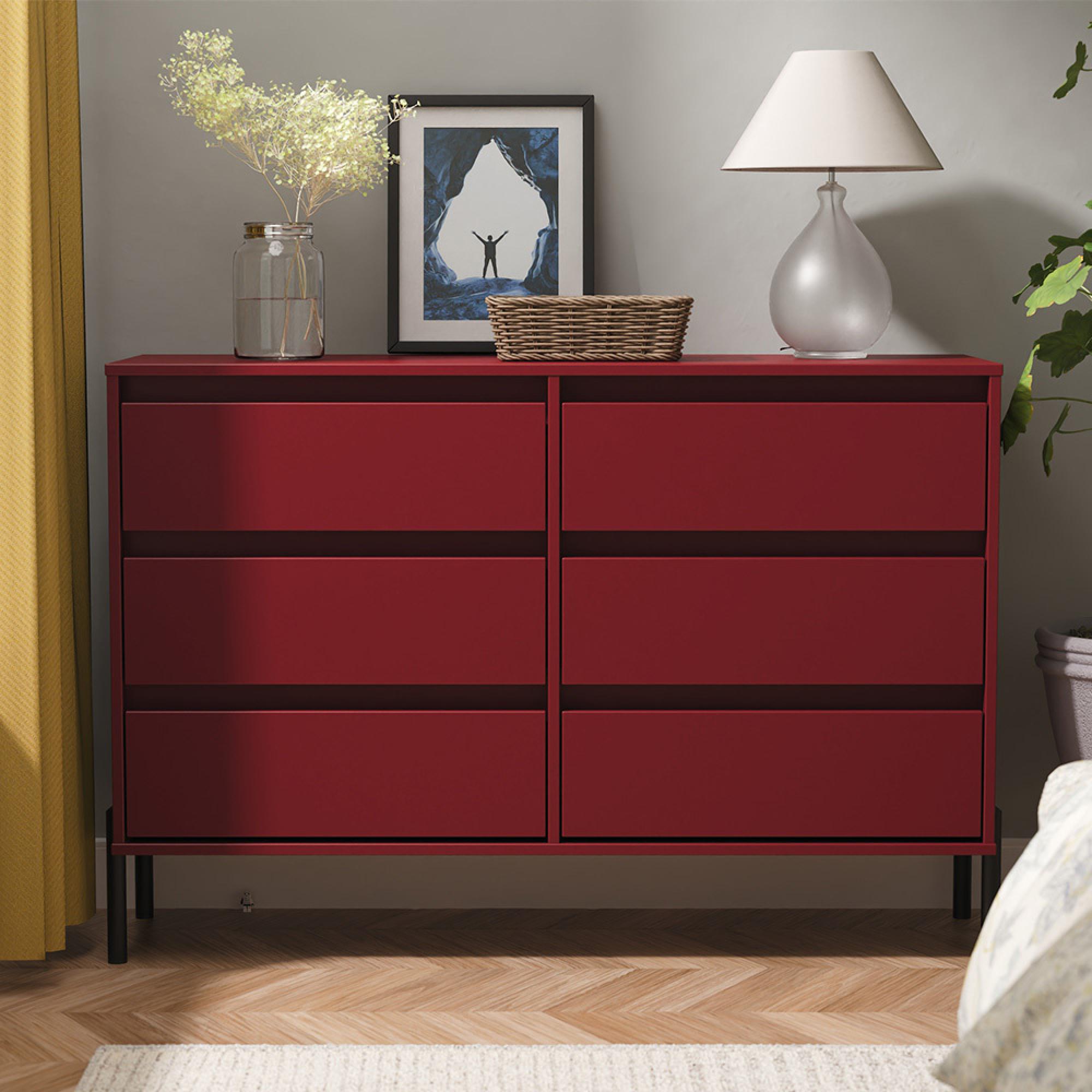 Leona Chest - 6 Drawer - Midi - Red Matt
