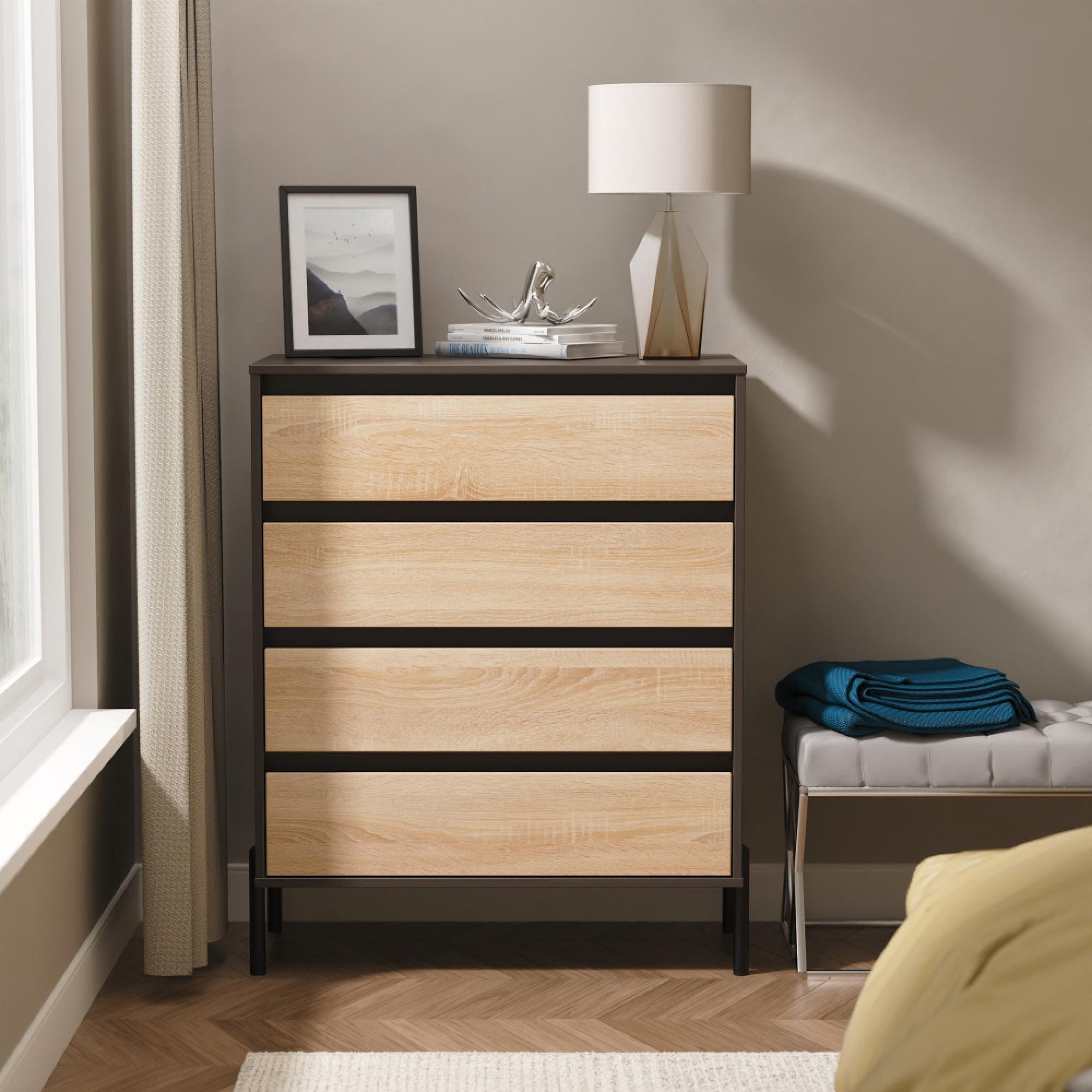 Leona Chest - 4 Drawer - Bardolino Oak and Graphite